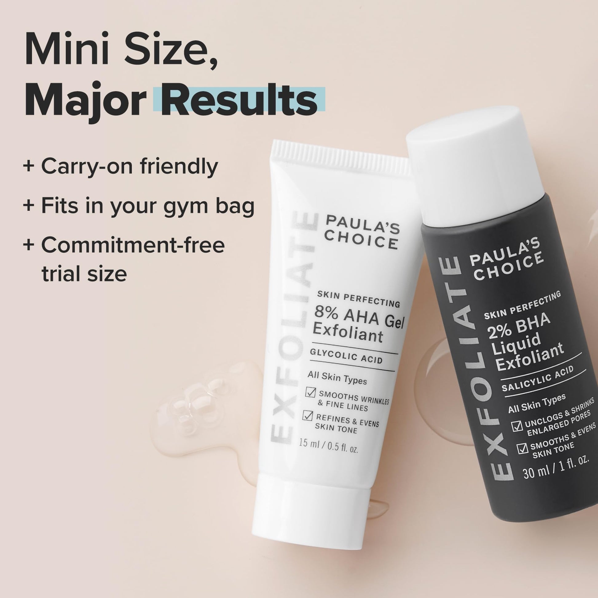 Paula's Choice SKIN PERFECTING 8% AHA Gel & 2% BHA Liquid Travel Duo, Facial Exfoliants for Blackheads, Large Pores, Wrinkles & Fine Lines, Face Exfoliators w/Glycolic & Salicylic Acid - Travel Size