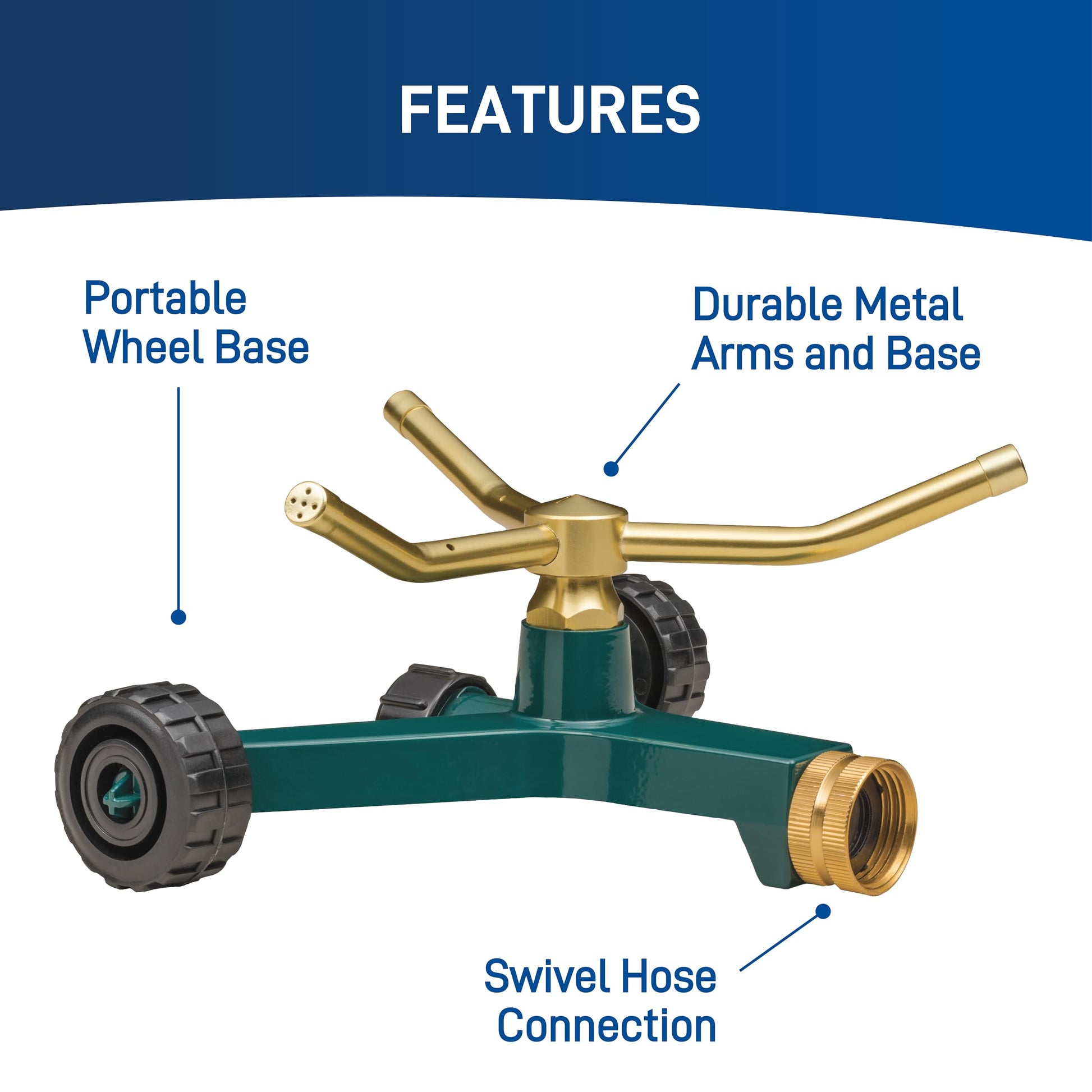 Orbit 58257N Lawn and Garden 3-Arm Metal Sprinkler with Wheel Base