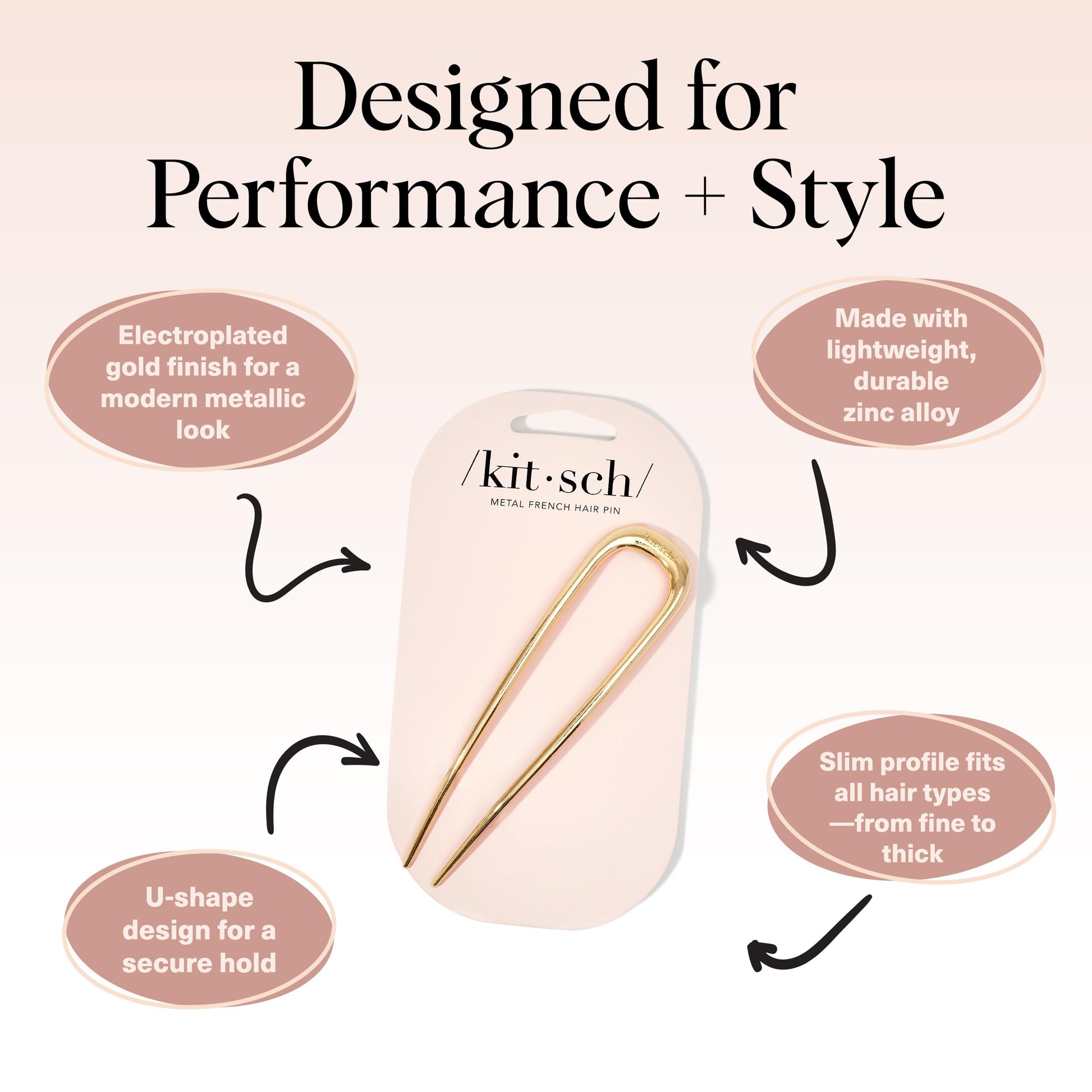 Kitsch French Hair Pins for Women – Elegant & Durable Metal Hair Fork for Updos, Chignon, Bun & Twist Hairstyles, Secure Hold All Day, Comfortable Fit- Gold, 1pc