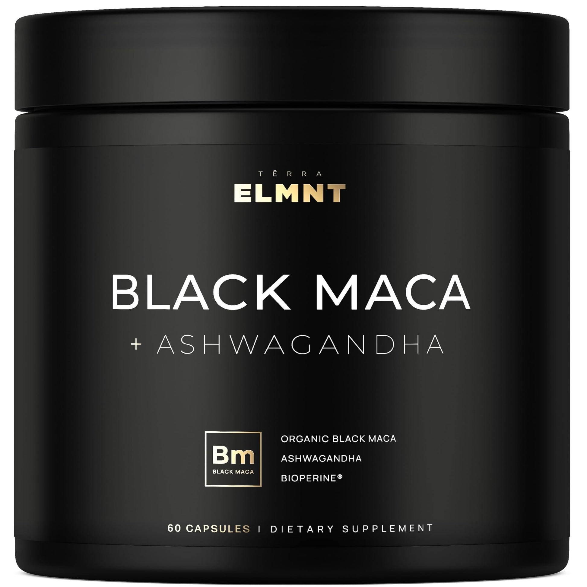 ELMNT 40,000mg 40x Strength Organic Black Maca Root + Ashwagandha - #1 Highest Potency Black Maca Root Capsules for Men Supplement 100% Pure Maca Peruana 40:1 Extract Maca Powder Pills Male Booster