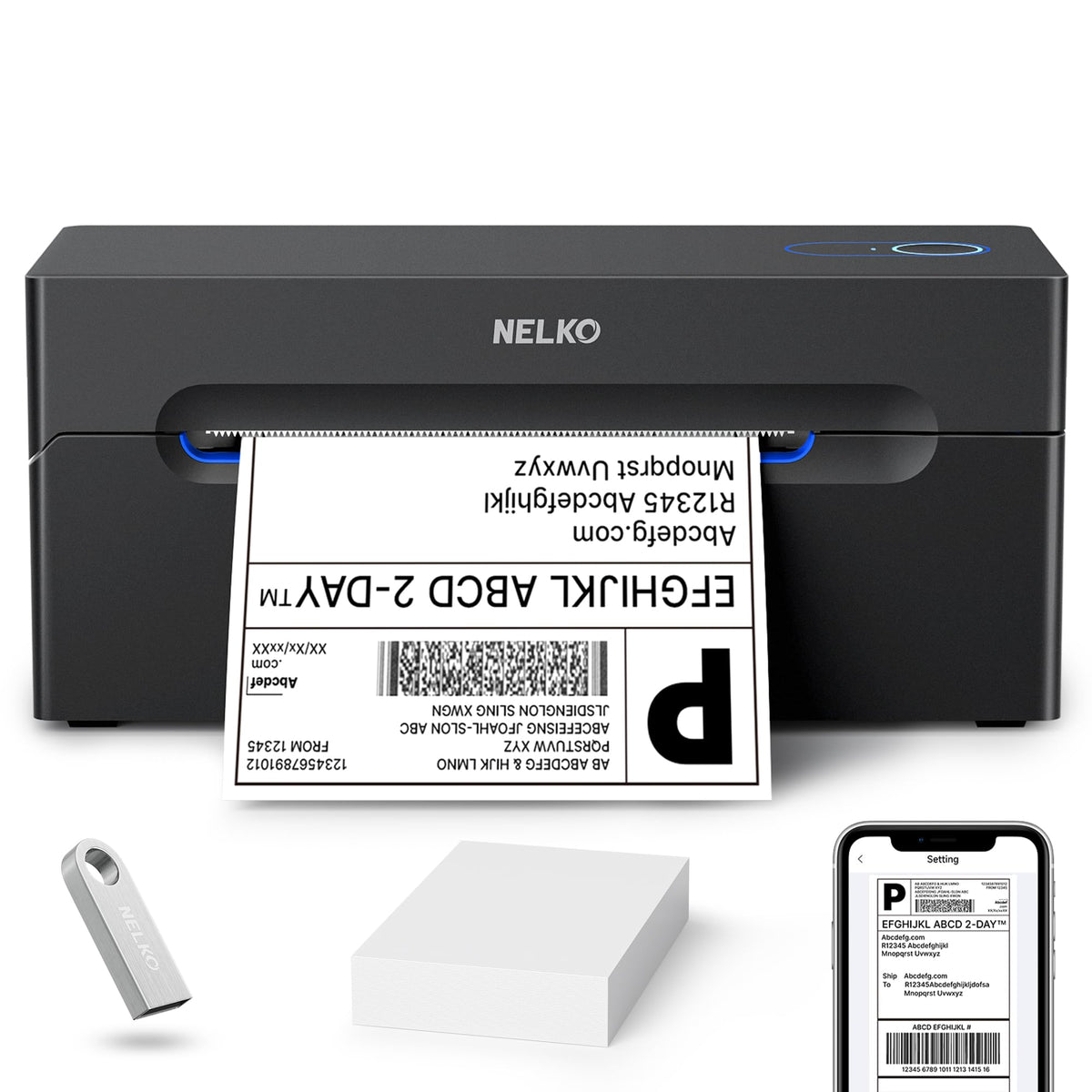 Nelko Bluetooth Thermo-Etikettendrucker, kabelloser 4x6 Versandetikettendrucker für Versandpakete, unterstützt Android, iPhone und Windows, weit verbreitet für Amazon, Ebay, Shopify, Etsy, USPS