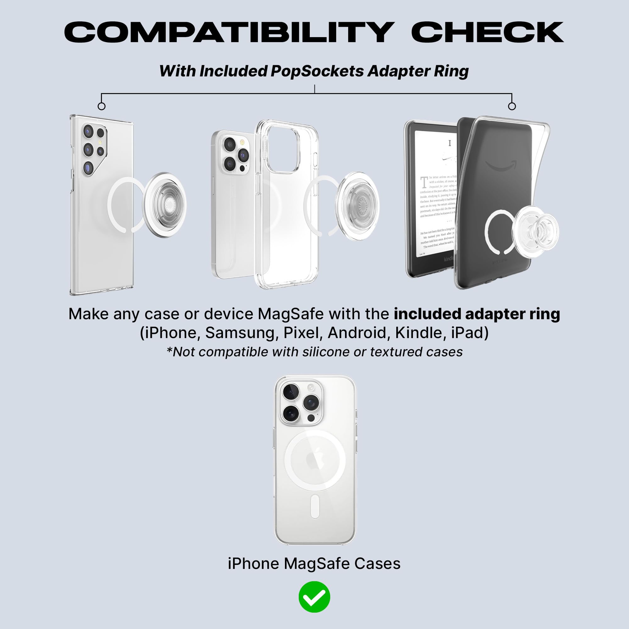 PopSockets Phone Grip for MagSafe with Kickstand, Magnetic Stand, Swappable Top, Secure Hold for iPhone MagSafe Cases, Phone & Tablet Grip - Clear