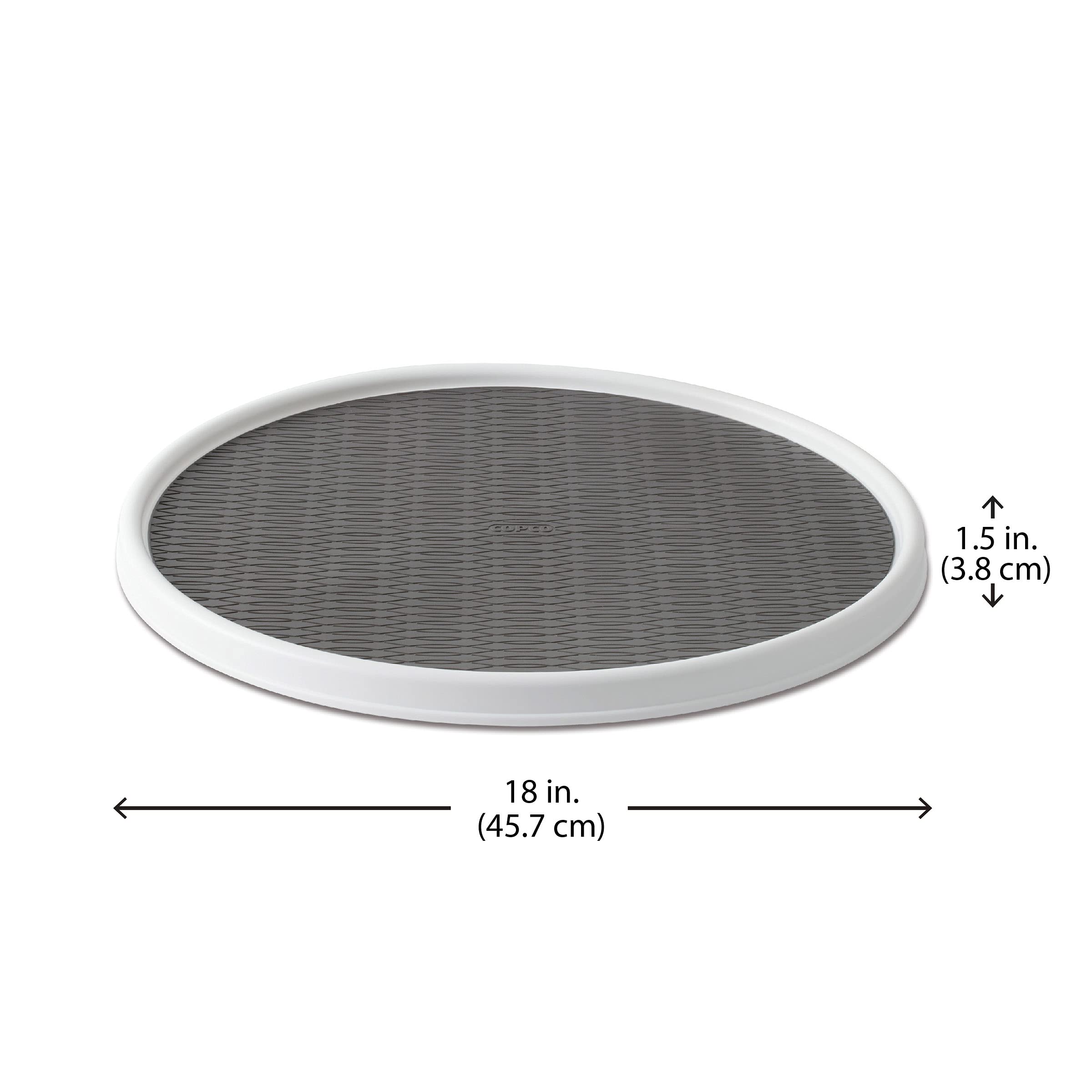 Copco 18-Inch Lazy Susan Turntable Organizer, Non-Skid Pantry or Cabinet Spinner for Spices, Condiments, and Bottles, Durable White/ Gray Design