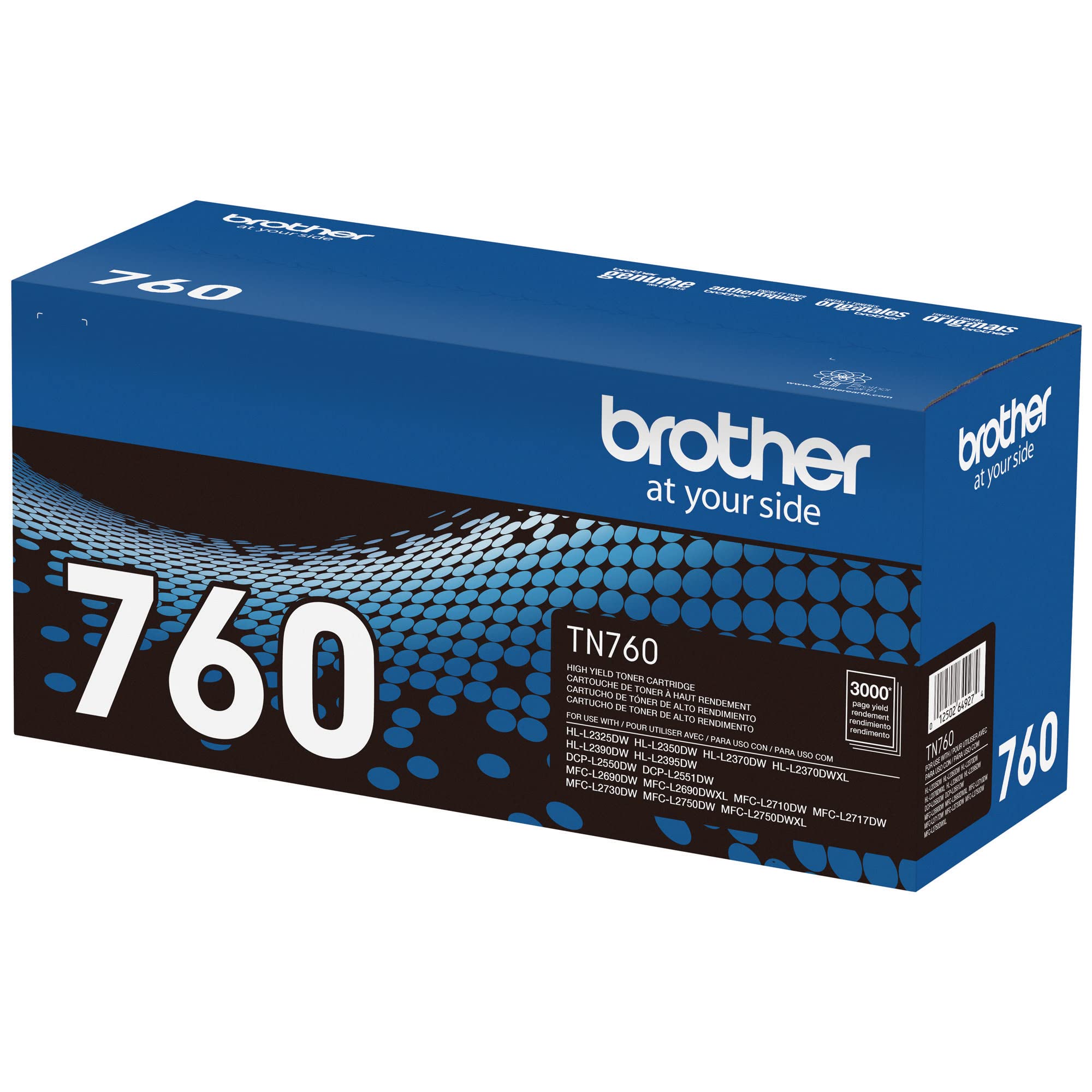 Brother Genuine TN760 High Yield Black Toner Cartridge, (For use with MFC-L2710DW MFC-L2750DW HL-L2350DW HL-L2370DW HL-L2395DW HL-L2390DW DCP-L2550DW Printers)