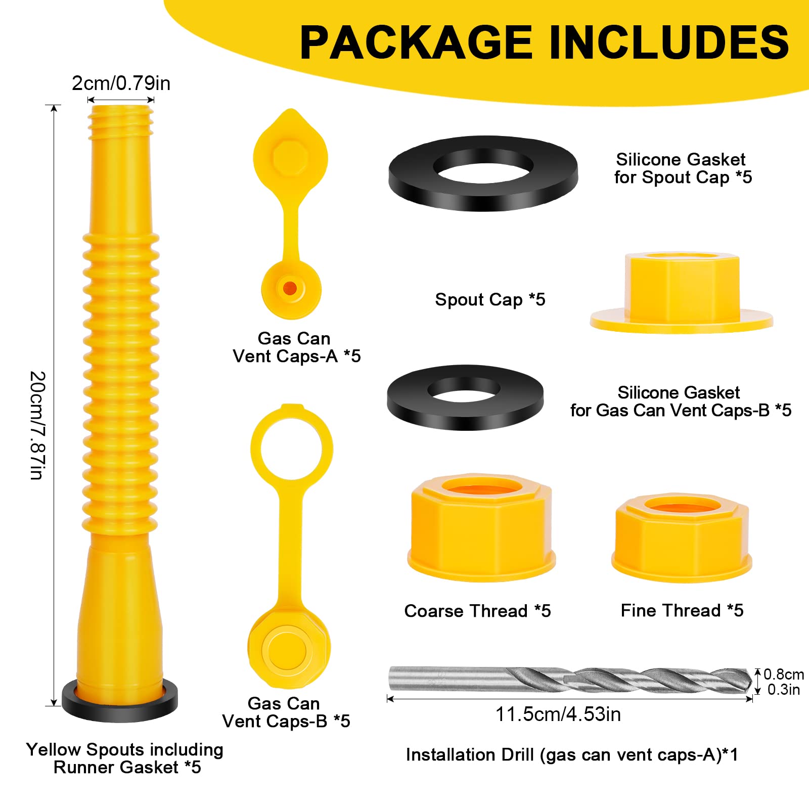 Godboy Gas Can Spout Replacement, Gas Can Nozzle, (5 Kit-Yellow) Flexible Pour Nozzle Suitable for Most 1/2/5/10 Gal Oil Cans, Fuel Can Spout Replacement