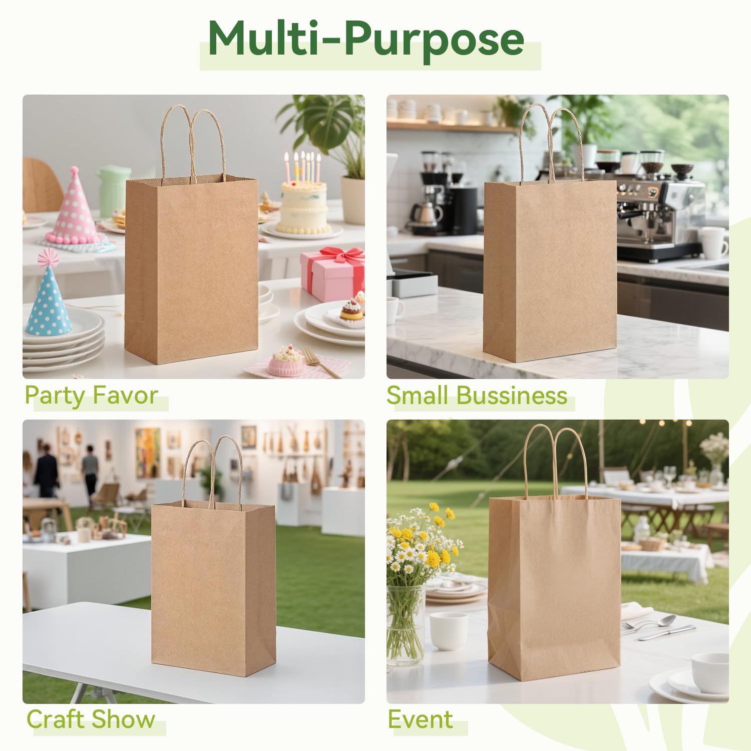 Brothersbox Small Brown Paper Bags with Handles 100PCS, 5.25 * 3.25 * 8 Inch Kraft Gift Bags Bulk for Craft Shopping Business Party Favor Retail Birthday Grocery