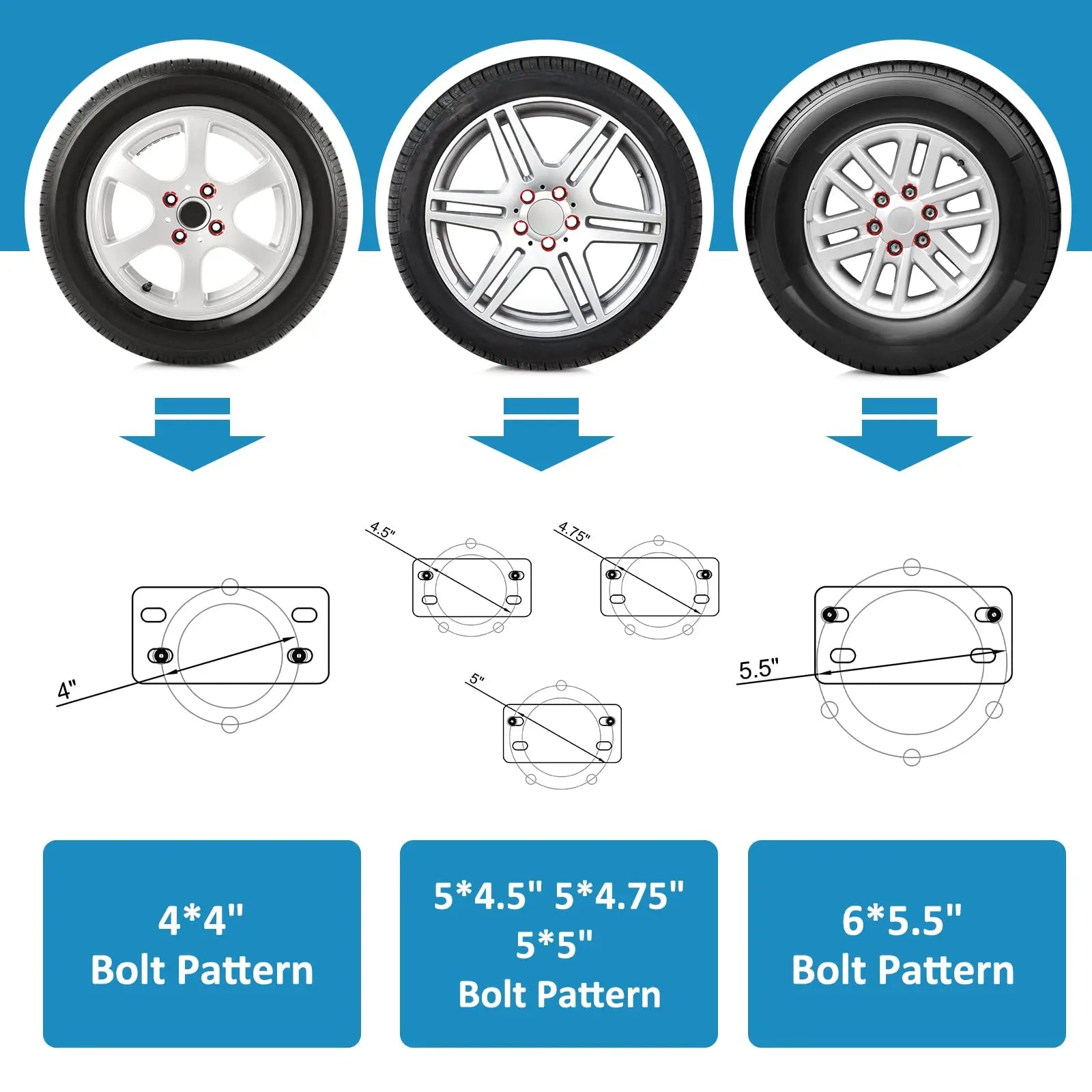 GADFISH Spare Tire Carrier,Spare Tire Mount Boat Trailer Carrier Bracket,Heavy Duty Lock Holder,Fits 4 & 5 & 6 Lugs Trailer Wheels on 4", 4.5'', 4.75'', 5'' and 5.5'' Bolt Patterns,Holds up to 150 Lbs