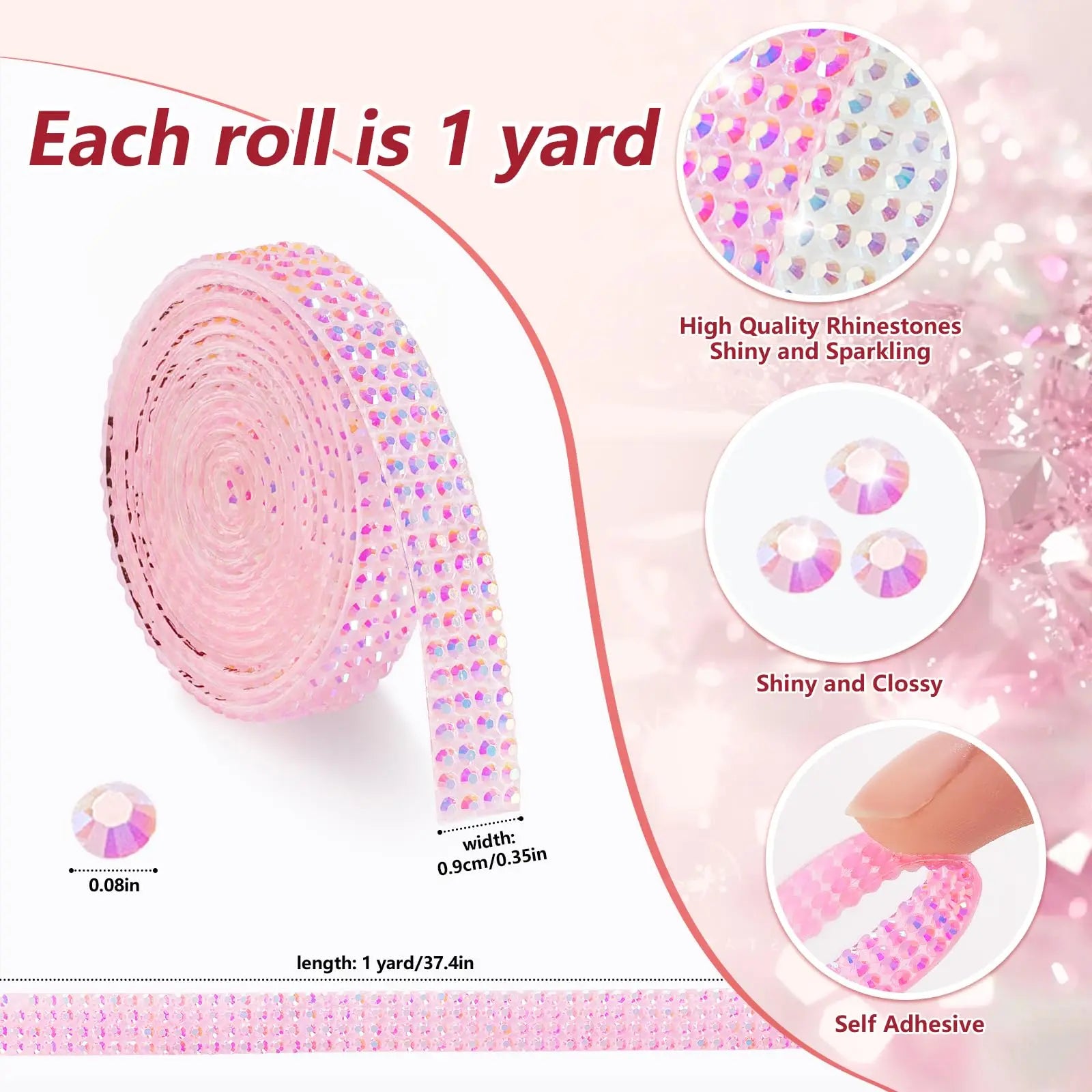 LYXMYGS Rhinestone Ribbon Self Adhesive Crystal Rhinestones, 12-Rolls Bedazzling Strips, 12-Yard Rhinestone Strips for DIY Craft, Rhinestones for Crafting
