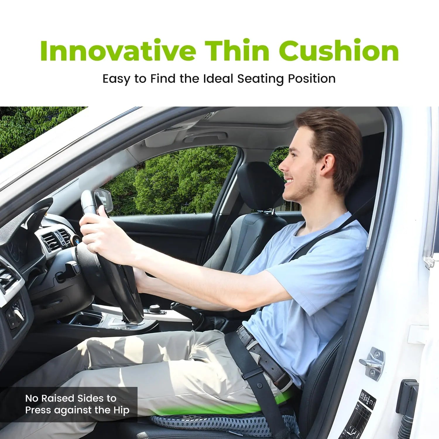 Soft Dense Memory Foam Car Seat Cushion for Driving - Seat Cushion for Car Seat Driver with Wedge Design & Raised Back to Broaden Vision, Provides Comfort for Lower Back & HIPS (Passenger Use Too)