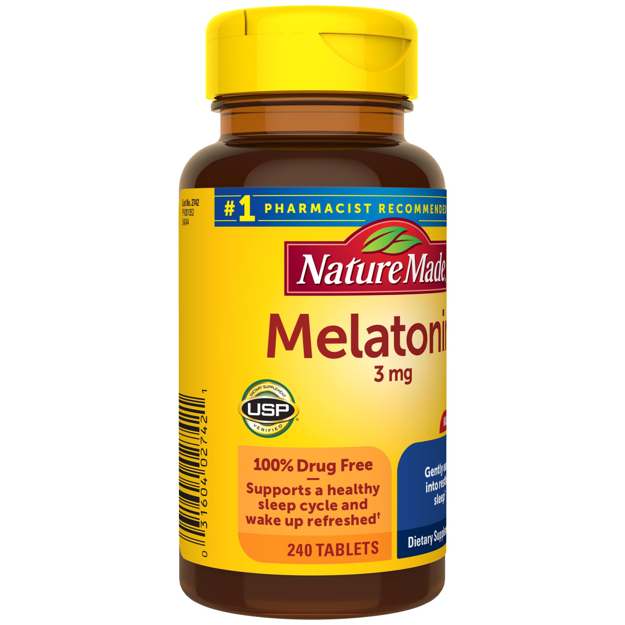 Nature Made Melatonin 3mg Sleep Aids for Adults, 100% Drug Free Sleep Aid, Sleep Supplements, 240 Tablets, 240 Day Supply