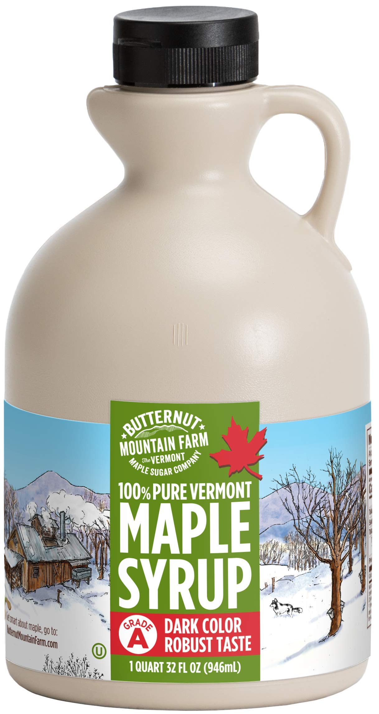 Butternut Mountain Farm Reiner Vermont Ahornsirup, Grad A, Dunkel, Kräftiger Geschmack, Rein Natur, Einfach Auszugießen, 32 Fl Oz, 1 Qt (ehemals Grad B)