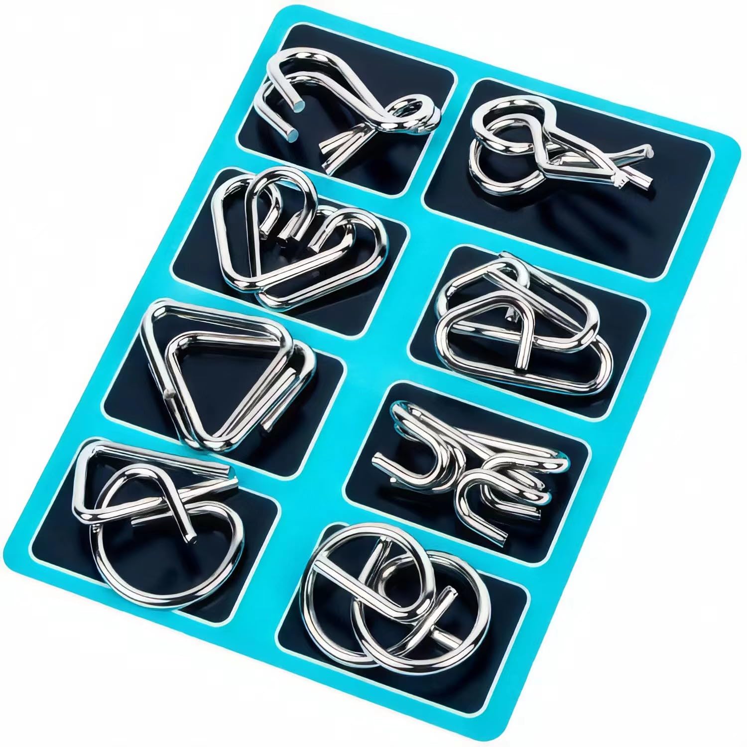 GEKELI Metal Wire Puzzle Set of 24 with Pouch,Brain Teaser IQ Test Disentanglemen Iron Link Unlock Interlock Game Chinese Ring Magic Trick Toy for Party Favor Kids Adults Challenge