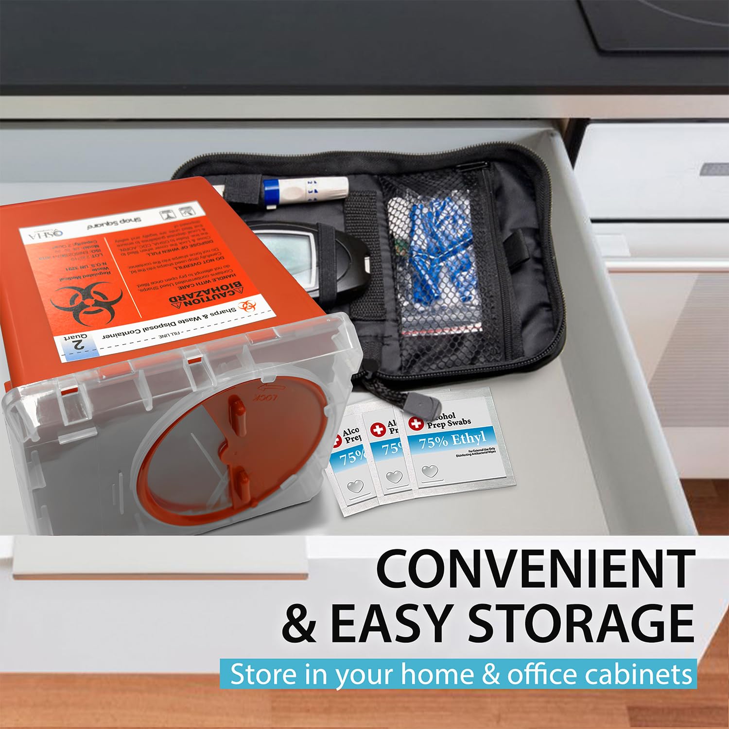 Sharps Container, Sharps Containers for Home Use, Needle Disposal Containers, Sharps Disposal Container, Biohazard Containers, Small Sharps Container - 2 Quart