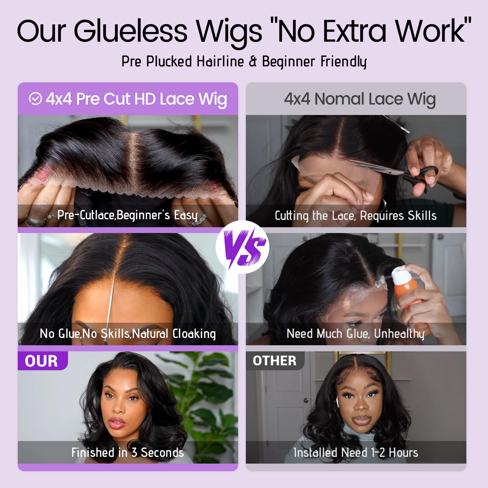 UVVUVV Wear and Go Glueless Wigs Pre Plucked Pre Cut 4x4 Body Wave Bob Wig Human Hair wigs for black women Short Bob Wig Human Hair 180 dentisty natrual color 14inch