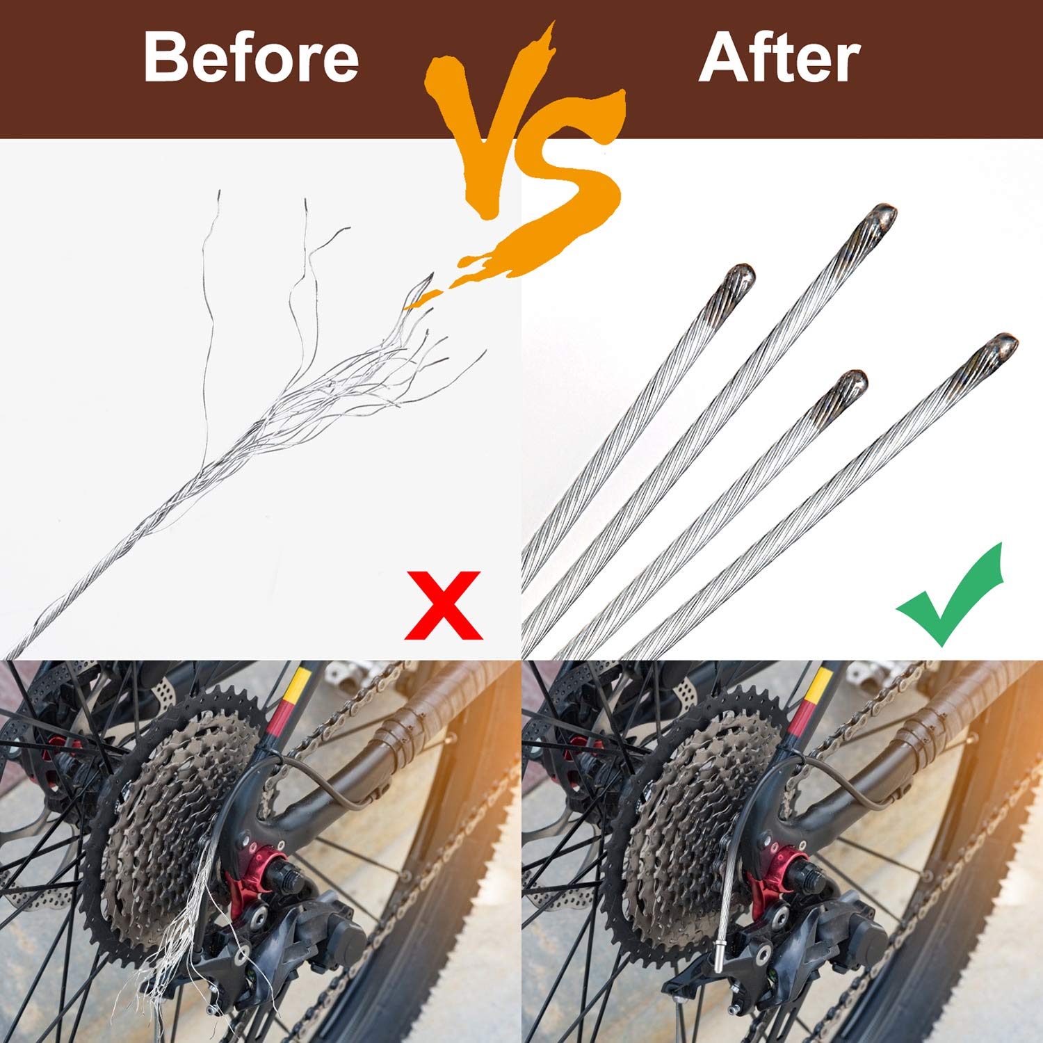 4PCS Premium Bike Brake Cable Set,Universal Standard Bicycle Brake Cable, Professional Bicycle Brake line For Front and Rear Mountain MTB or Road Bikes,include Free Cable Cap End Crimps accessories 2M