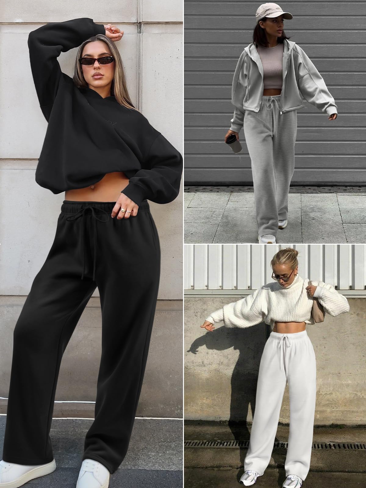 ATHMILE Women’s Fleece Lined Sweatpants Baggy Workout Lounge Pants Drawstring Workout Casual Aesthtic Fall Clothes 2025 Grey