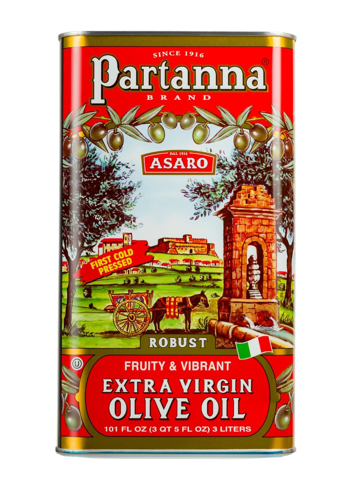 Partanna Natives Olivenöl Extra Robust – Premium Castelvetrano Öl – Geerntet in Sizilien – Rein Authentisch Italienisch – Monovarietal – Reich an Geschmack – Erste Kaltpressung – 101 fl oz (3 L) Dose