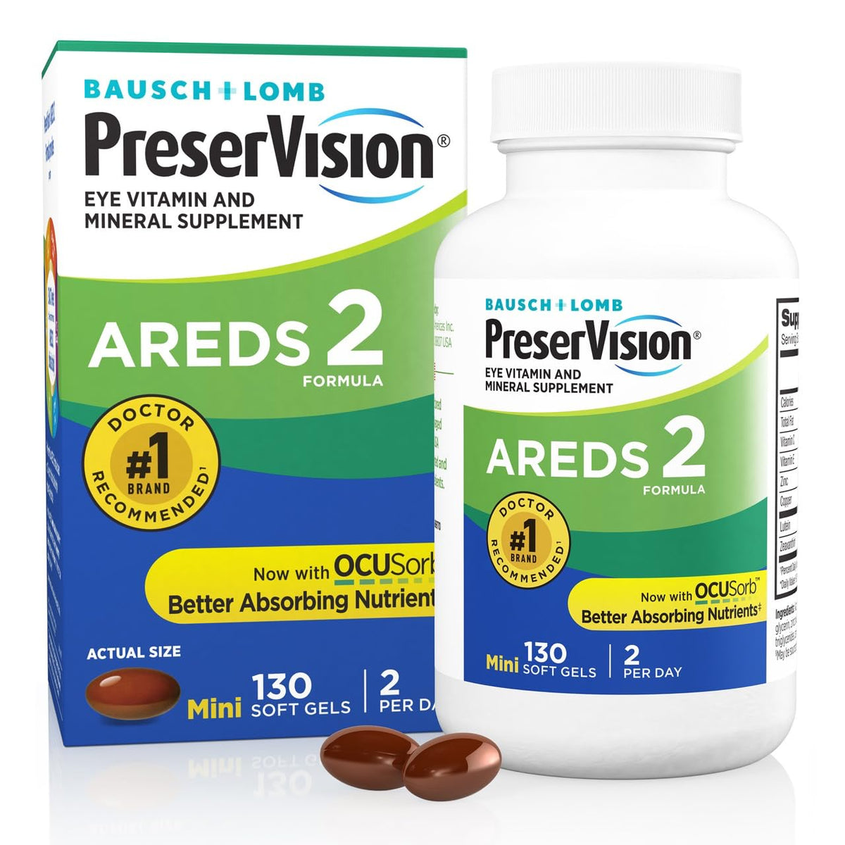 PreserVision AREDS 2 Augen Vitamine, Nr. 1 von Augenärzten empfohlene Marke, Lutein- und Zeaxanthin-Nahrungsergänzungsmittel mit Vitamin C, Vitamin E, Zink und Kupfer, 130 Weichkapseln (Minigels)