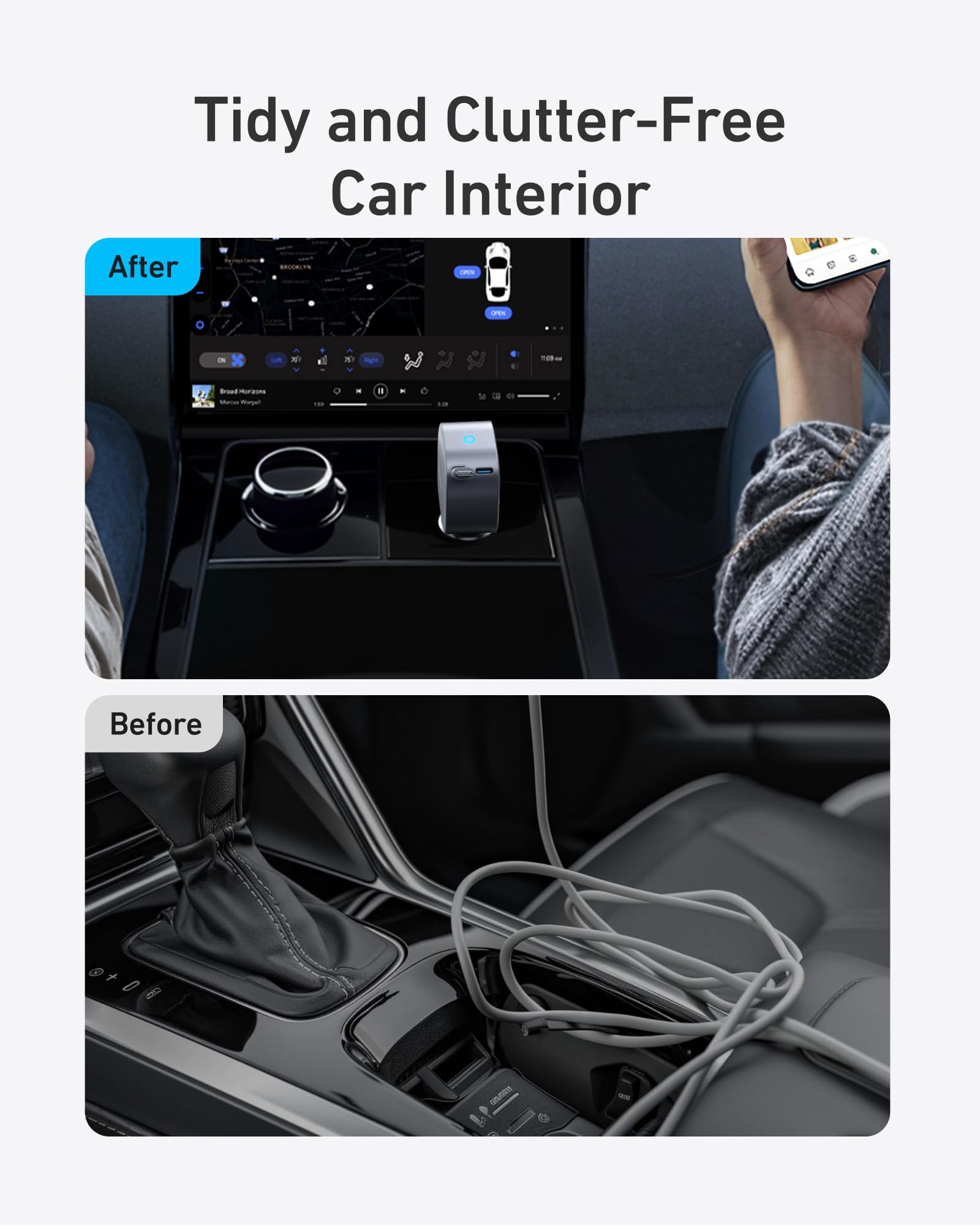 Anker USB-C Car Charger, 75W Max Ultra-Compact Type-C Fast Car Charger with Built-in Retractable Cable Car Adapter for iPhone 15/14 Series, Samsung S24/S23, MacBookPro/Air, iPad, and More