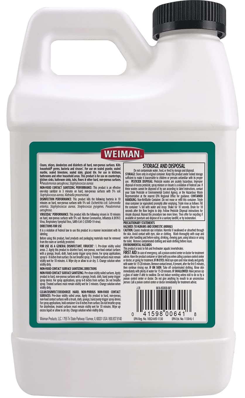 Weiman Disinfecting Granite Cleaner & Polish Value Pack - (1) 24 oz Spray Bottle, (1) 64 oz Refill