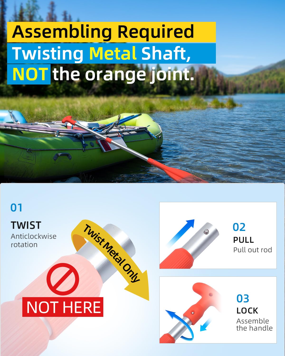 OCEANBROAD Telescoping Emergency Paddle 21''-42''（Assembling Required） Collapsible Paddles Aluminium Shaft for Kayaking Boating Canoeing River Tubing, Orange, 1 Paddle