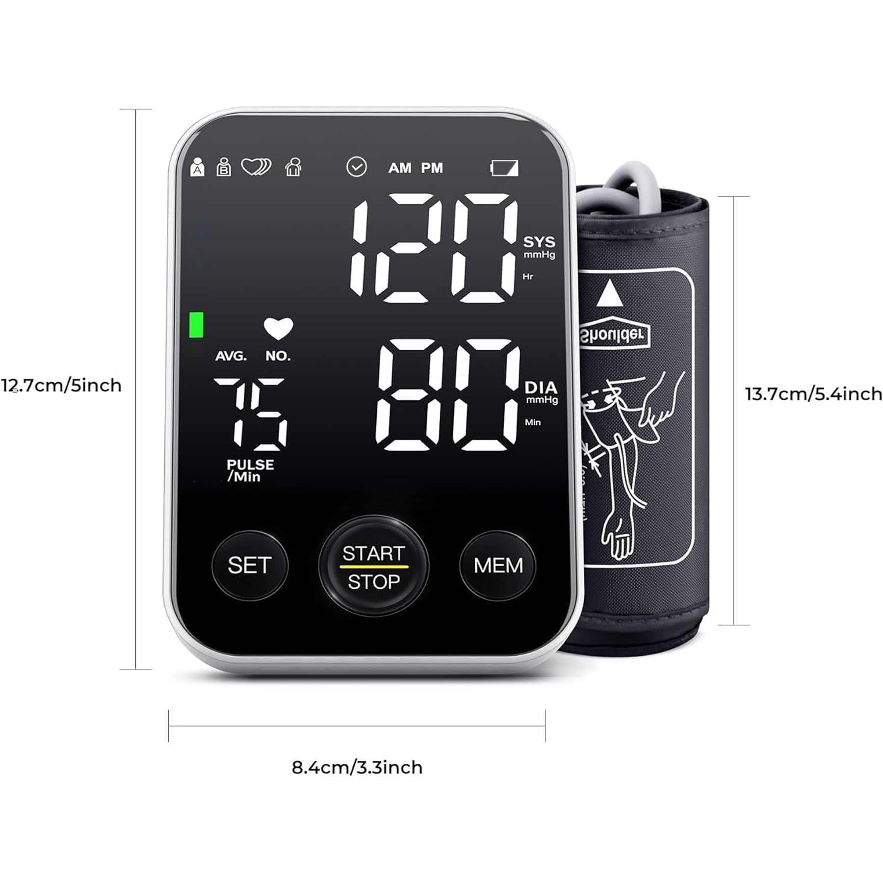 Oklar Blood Pressure Monitor Upper Arm Monitors for Home Use BP Machine Sphygmomanometer with 2x120 Reading Memory Adjustable Arm Cuff 8.7"-15.7" Large Display with LED Background Light Storage Bag