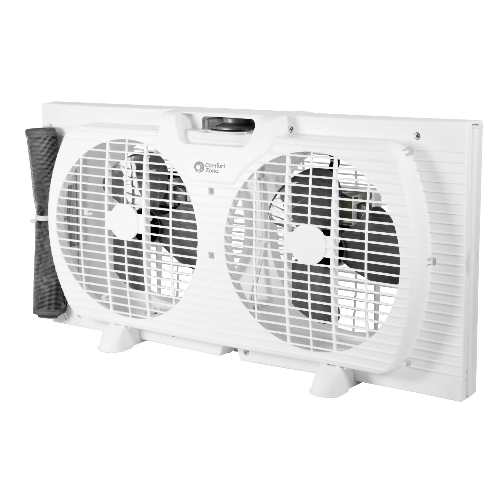 Comfort Zone Window Fan for Bedroom, 9 inch 3 Speed Dual Fans with Auto-Locking Expanders, Window Exhaust Fan, Removeable Bug Screen, White