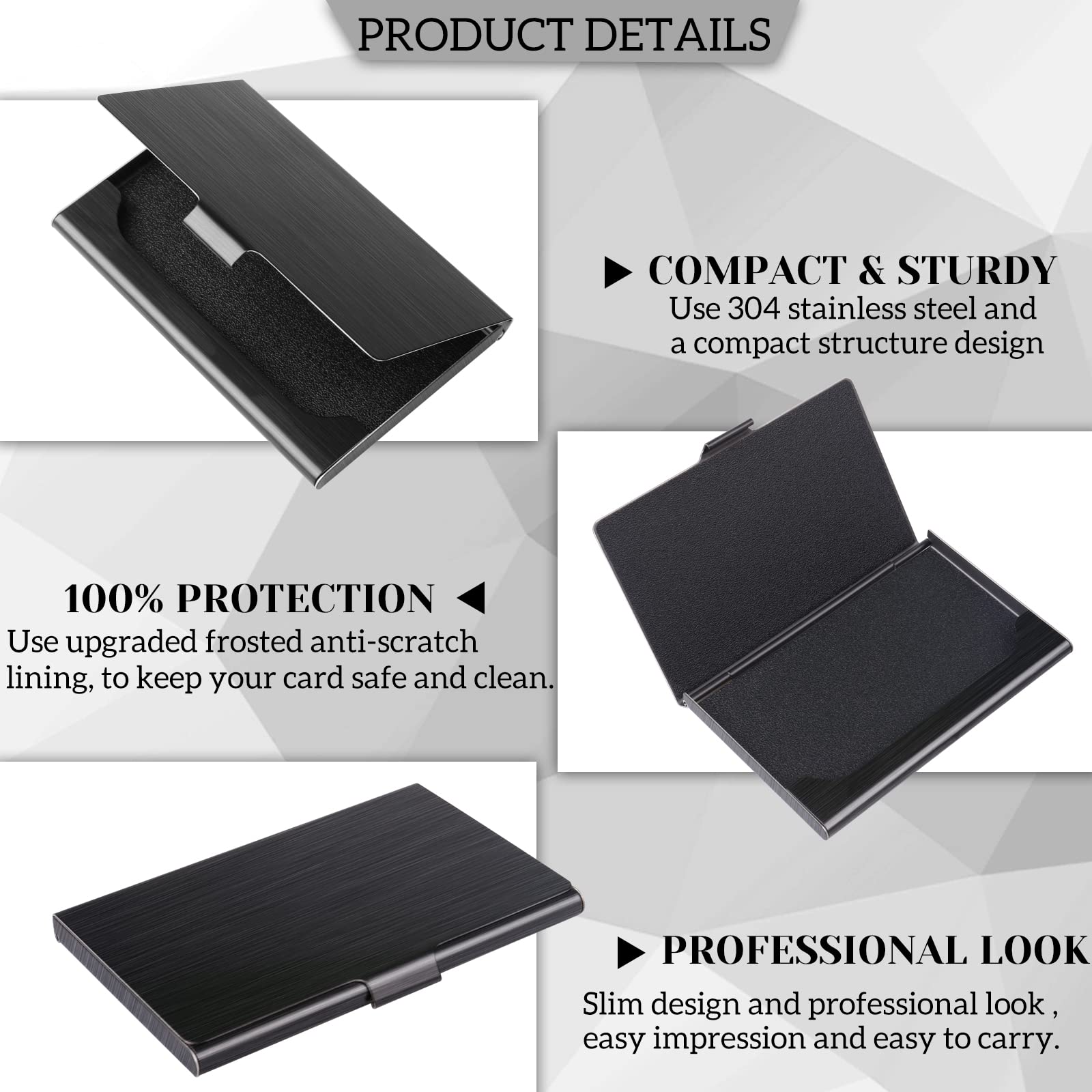DMFLY Slim Business Card Case for Men & Women, Pocket Metal Case, Professional Stainless Steel Business Card Holders, Purse Name Card Holder, Buckle Style Shut, Black