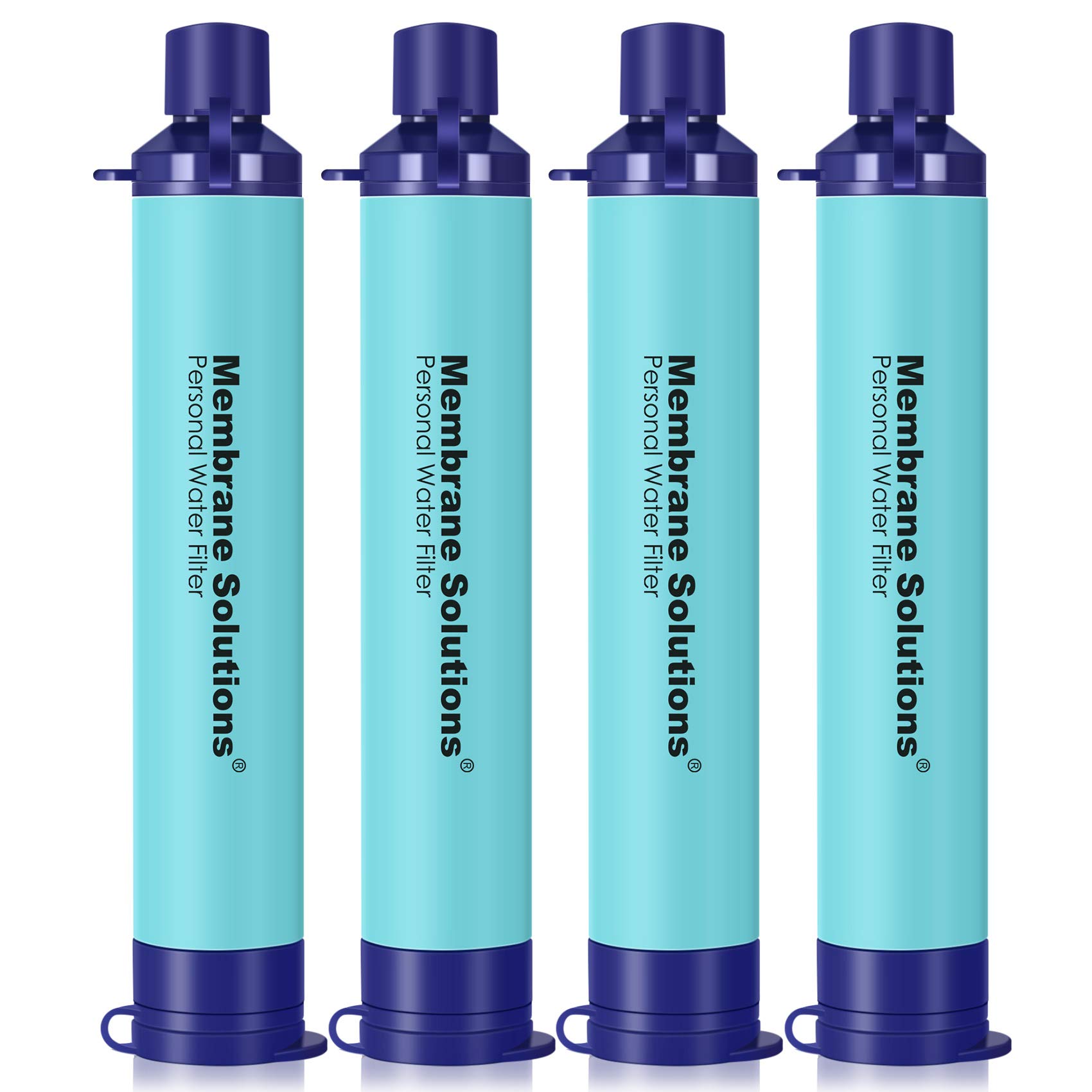 Membrane Solutions Personal Water Filter, Survival Filtration Straw Portable Gear, Emergency Preparedness, Supply for Drinking Hiking Camping Travel Hunting Fishing Team Family Outing (Blue, 4 Pack)