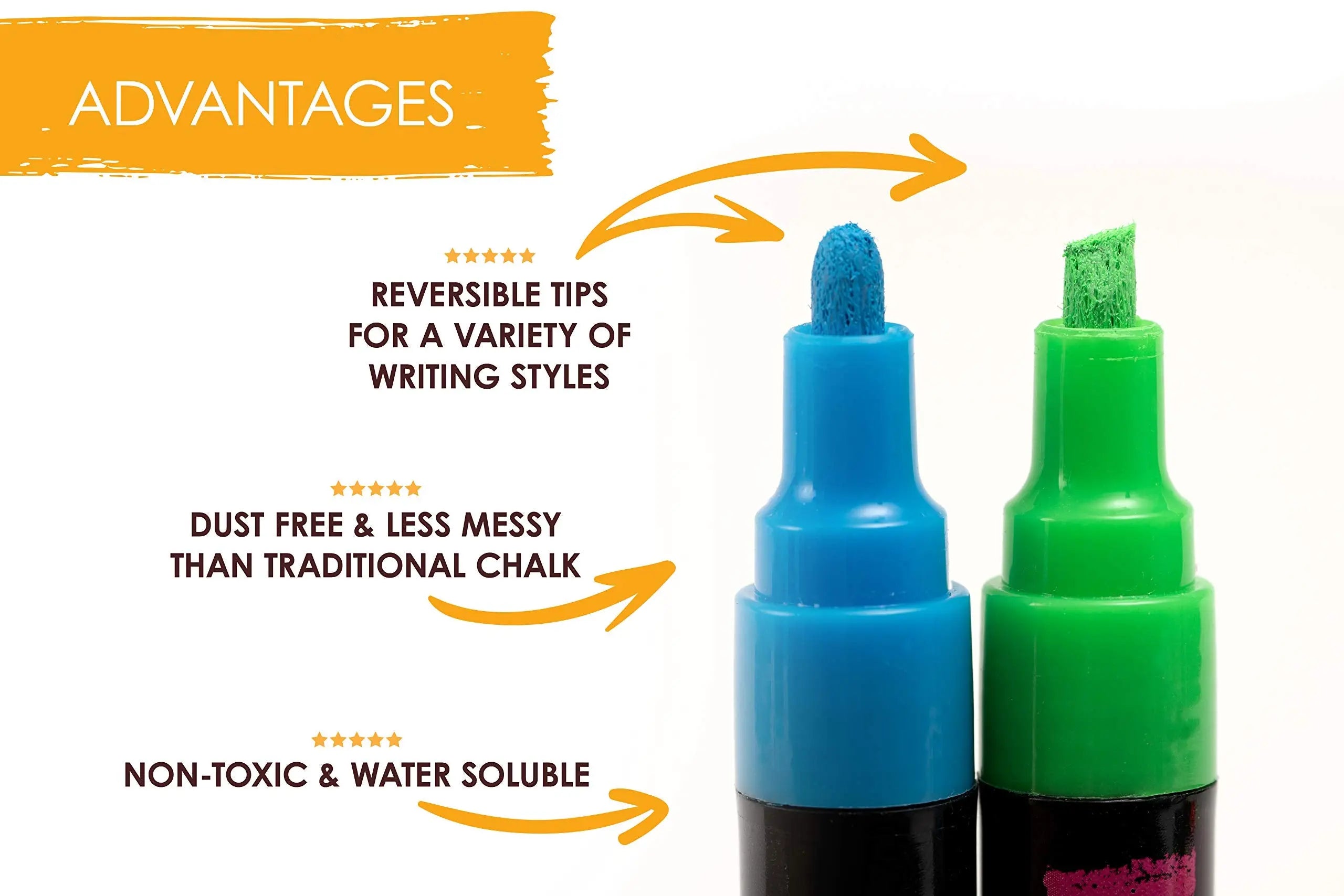 Chalk Markers - 8 Vibrant, Erasable, Non-Toxic, Water-Based, Reversible Tips, For Kids & Grown-Ups for Glass or Chalkboard Markers for Businesses, Restaurants, Liquid Drawing Chalk (Vibrant 6mm)