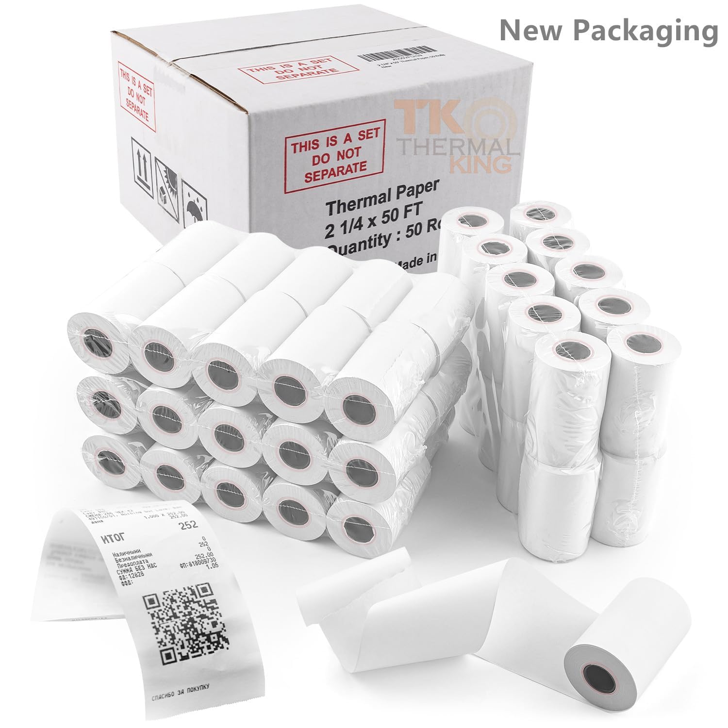TK Thermal King, (50 Rolls) 2 1/4" 50' feet White Paper Cash Register POS Receipt, Fits All Credit Card Terminal Great For Cashier Receipt Small Business Premium Quality