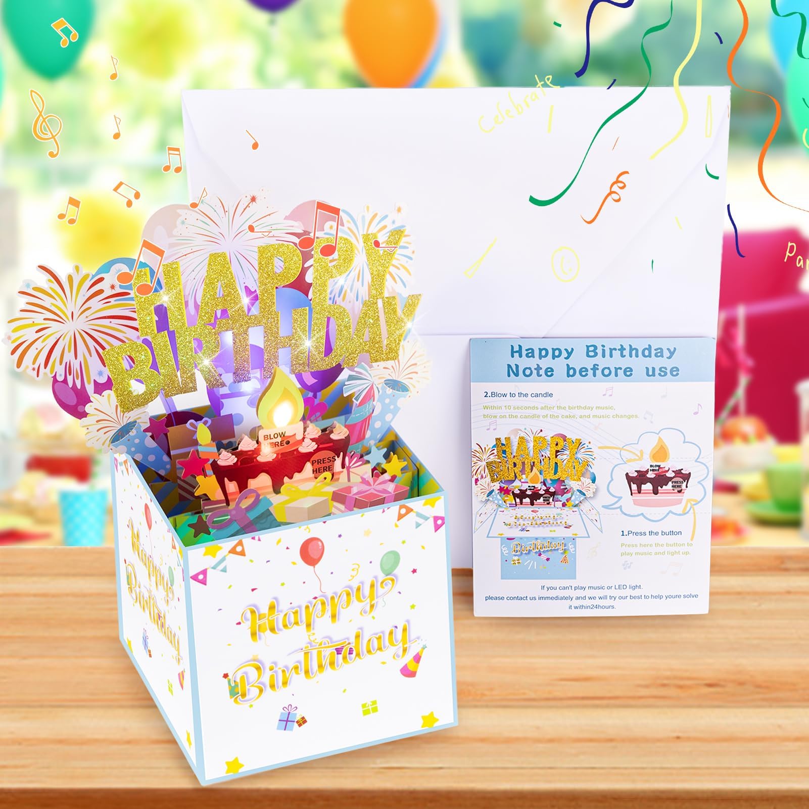 Large Pop Up Birthday Cards with Blowable Lights and Music,1-100 Ages Funny Happy Birthday Cards 3D Greeting Cards Special Birthday Gifts for Kids Teens Women Men Son Daughter