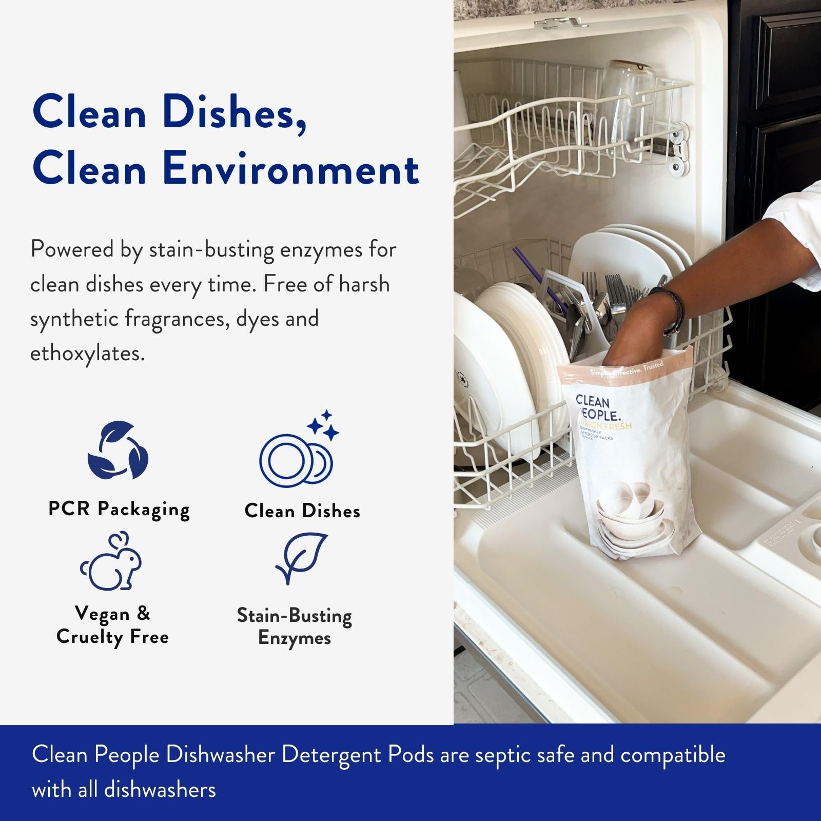 The Clean People Dishwasher Pods - Cuts Grease & Rinses Sparkling Clean - Residue-Free - Phosphate Free Dishwashing Pods (60 Count, Lemon Verbena)