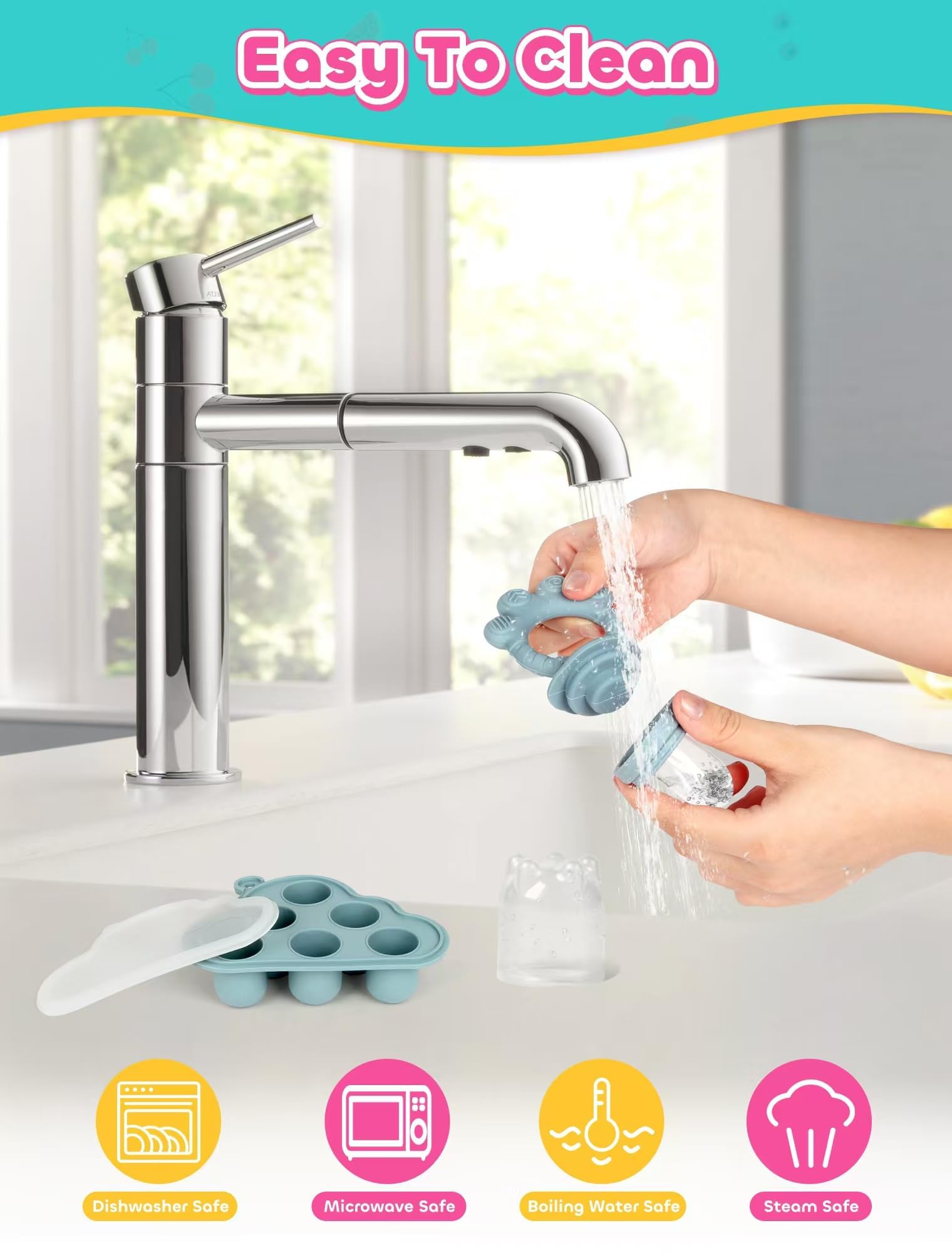 LOTBILL Baby Breastmilk Popsicle Molds & Fruit Food Feeder Pacifier, Silicone Baby Food Storage Containers, Baby Popsicle Molds Teething for Toddler Teething & Infant Self Feeding (Blue)