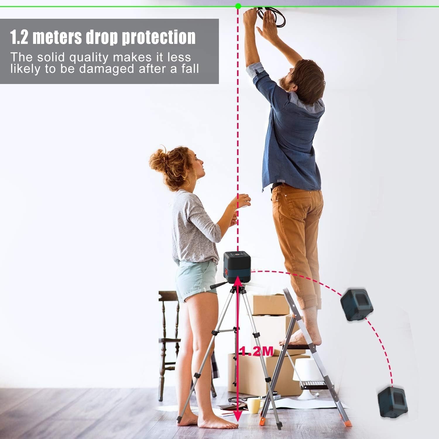 Laser Level, RockSeed Cross Line Laser with Self-Leveling, Vertical and Horizontal Line, Rotatable 360 Degree, Carrying Pouch, Battery Included(Green)