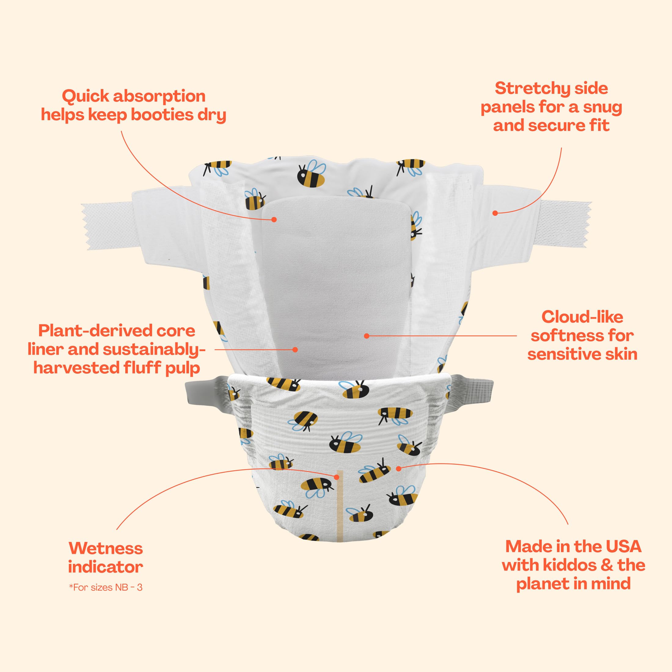 Hello Bello Premium Diapers Size 4 (22-37lbs), Busy Bees & Hive Five Designs, 58ct Club Box