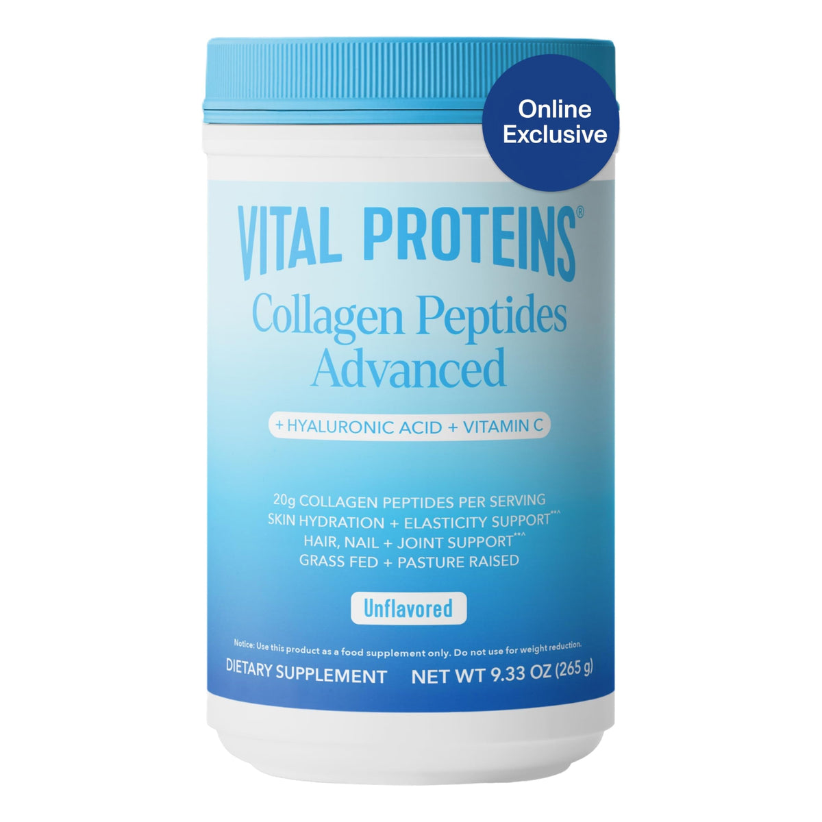 Vital Proteins Kollagenpeptide Pulver Advanced mit Hyaluronsäure & Vitamin C, Kollagen-Nahrungsergänzungsmittel, Geschmacksneutral, 13 Portionen