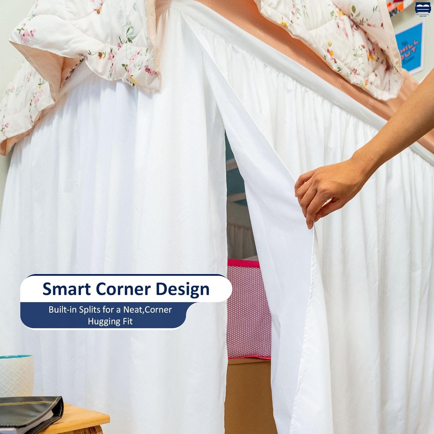 Cottingon Dorm Room Bed Skirt, 100% Microfiber, White, Twin XL-32 Drop
