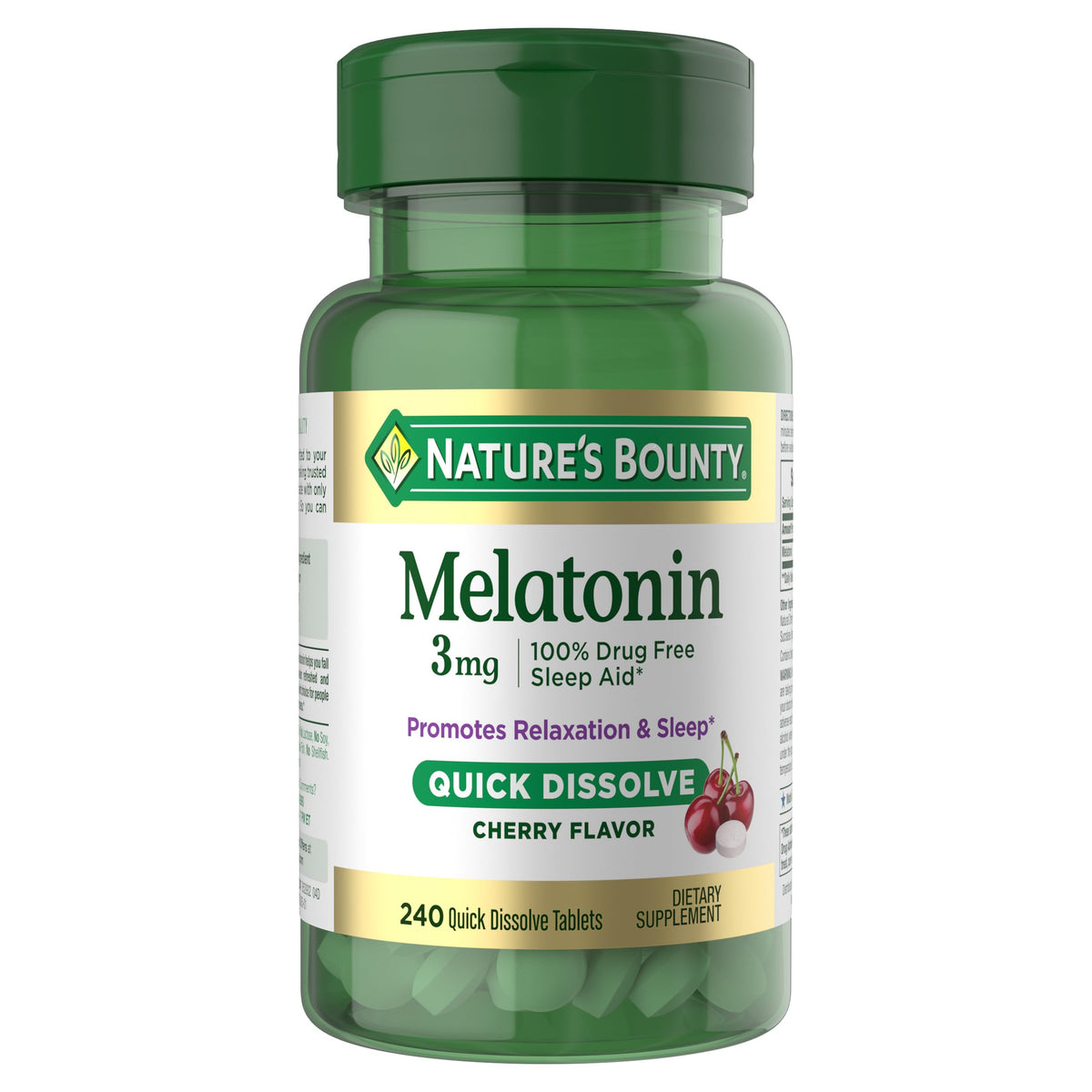 Nature's Bounty Melatonin 3 mg Quick Dissolve, Schlafmittel, Schlafmittel für Erwachsene, Kirschgeschmack, 240 Stück (1er Pack), Verpackung kann variieren