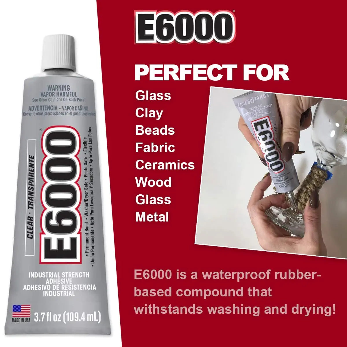E6000 3.7 Ounce (109.4mL) Tube Industrial Strength Adhesive for Crafting, 10 Snip Tip Applicator Tips and Pixiss Art Dotting Stylus Pens 5 pcs Set