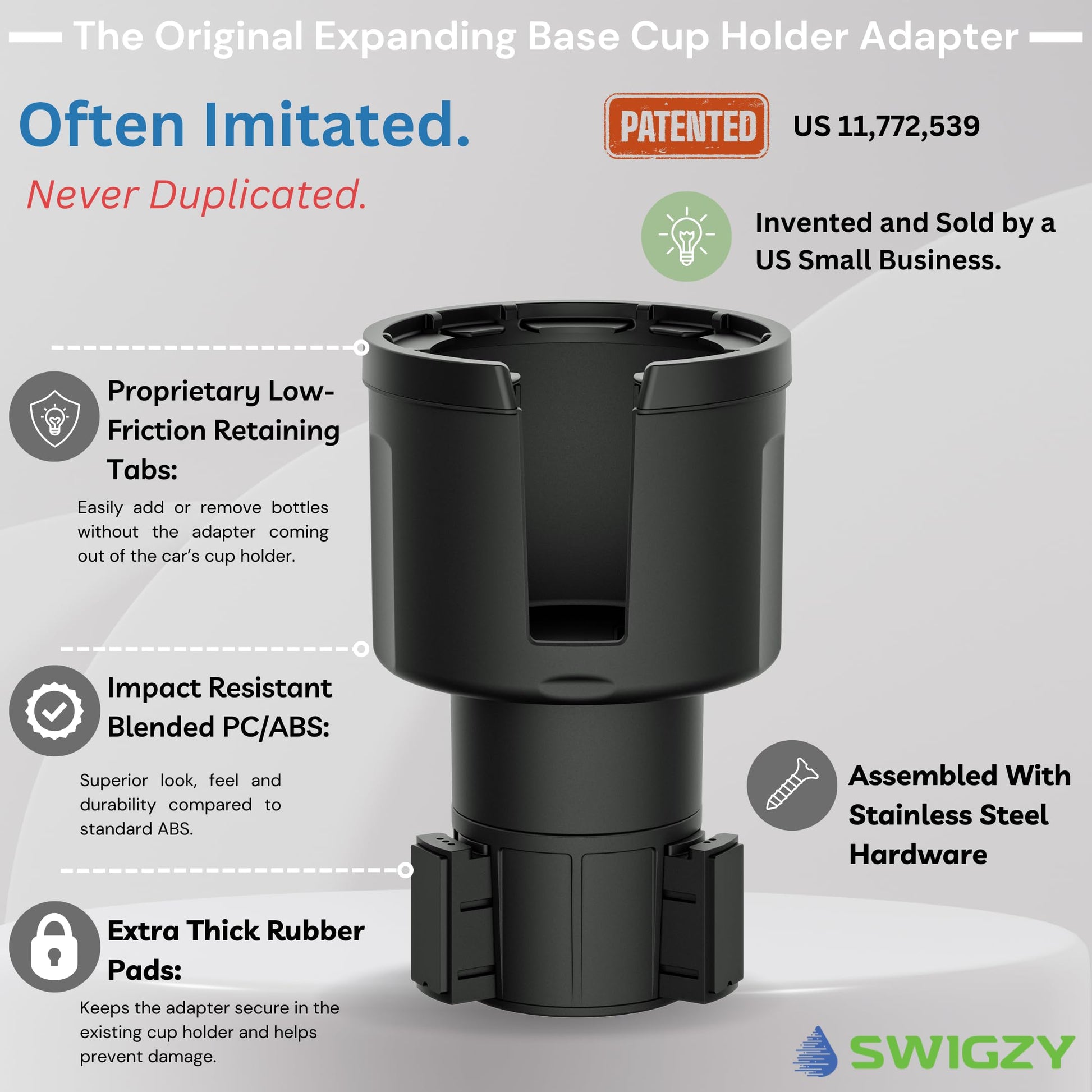 Swigzy [Patented & Upgraded] Car Cup Holder Expander - Adapter Holds: Hydro-Flask, Yeti, Nalgene, Owala, Large (32 40 oz) Water Bottles - Adjustable Expandable Insert Extender – Universal