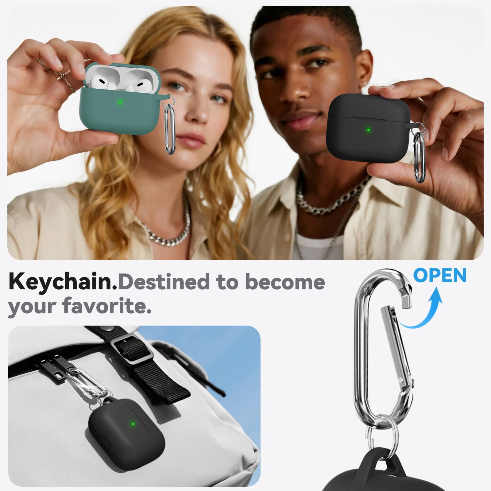 Ljusmicker for AirPods Pro Case Cover with Cleaner Kit,Soft Silicone Protective Case for Apple AirPod Pro 2nd/1st Generation Case for Women Men,AirPods Pro 2/Pro Case Accessories with Keychain-Black