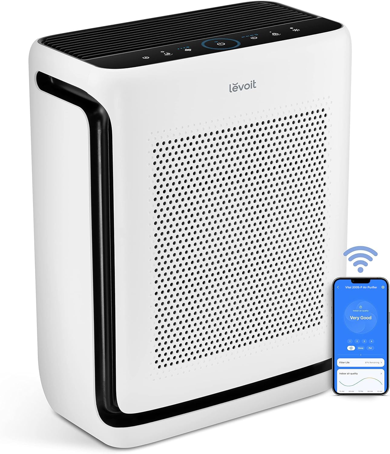 LEVOIT Air Purifiers for Home Large Room Up to 1875 Ft2 with Washable Pre-Filter, AHAM VERIFIDE, Air Quality Monitor, HEPA Sleep Mode for Allergies, Pet Hair in Bedroom, Vital 200S-P, White