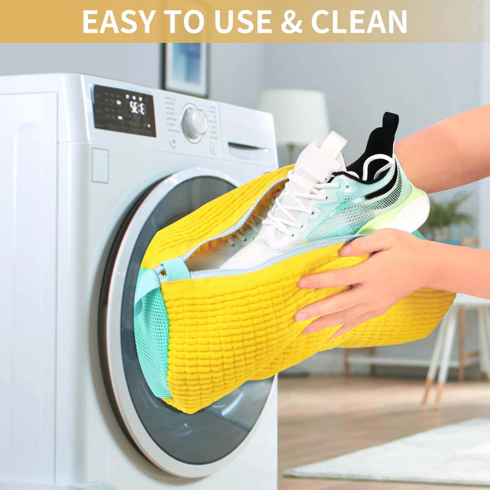Xan Concept 2Pcs Shoe Washing Machine Bag,Cleaning Bag for All Shoe Types,Laundry Shoe Bag for Washer and Dryer (Yellow)