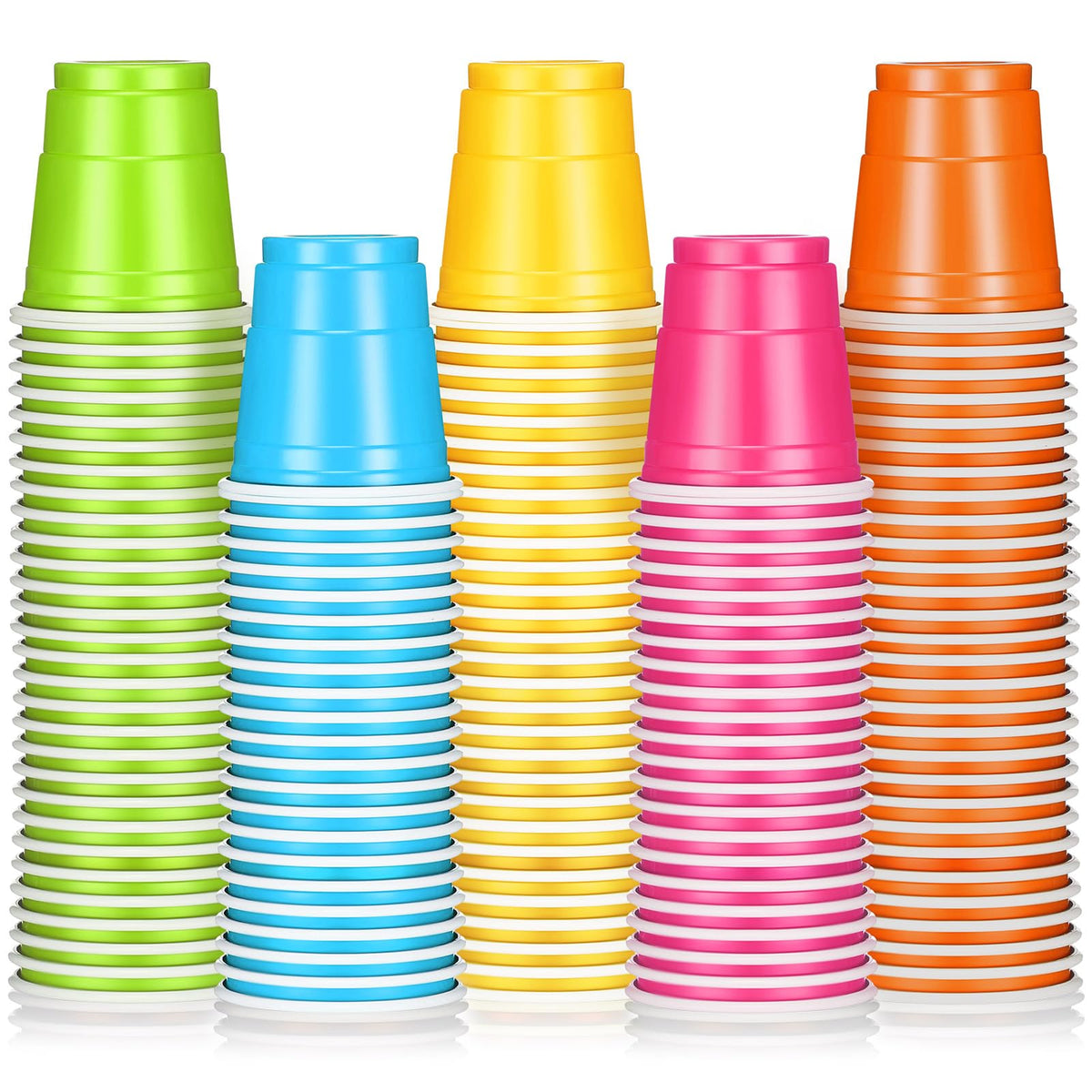 Roshtia 100er-Pack 2 oz Plastik-Schnapsgläser, Mini Einweg-Schnapsgläser 2 oz Partybecher für Hochzeit, Halloween, Thanksgiving Party, Bierverkostung, Snacks (Mehrfarbig)