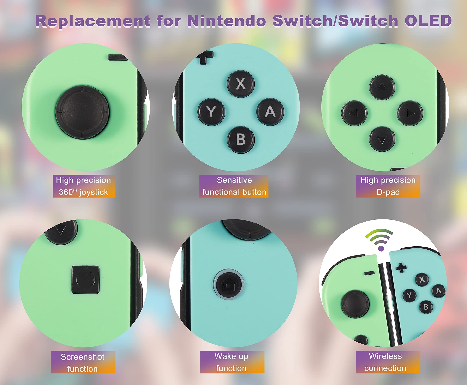Strhsek Replacement for Switch Controller, Controllers Compatible with Switch/Lite/OLED, Support Motion Control/Dual Vibration/Wake-up