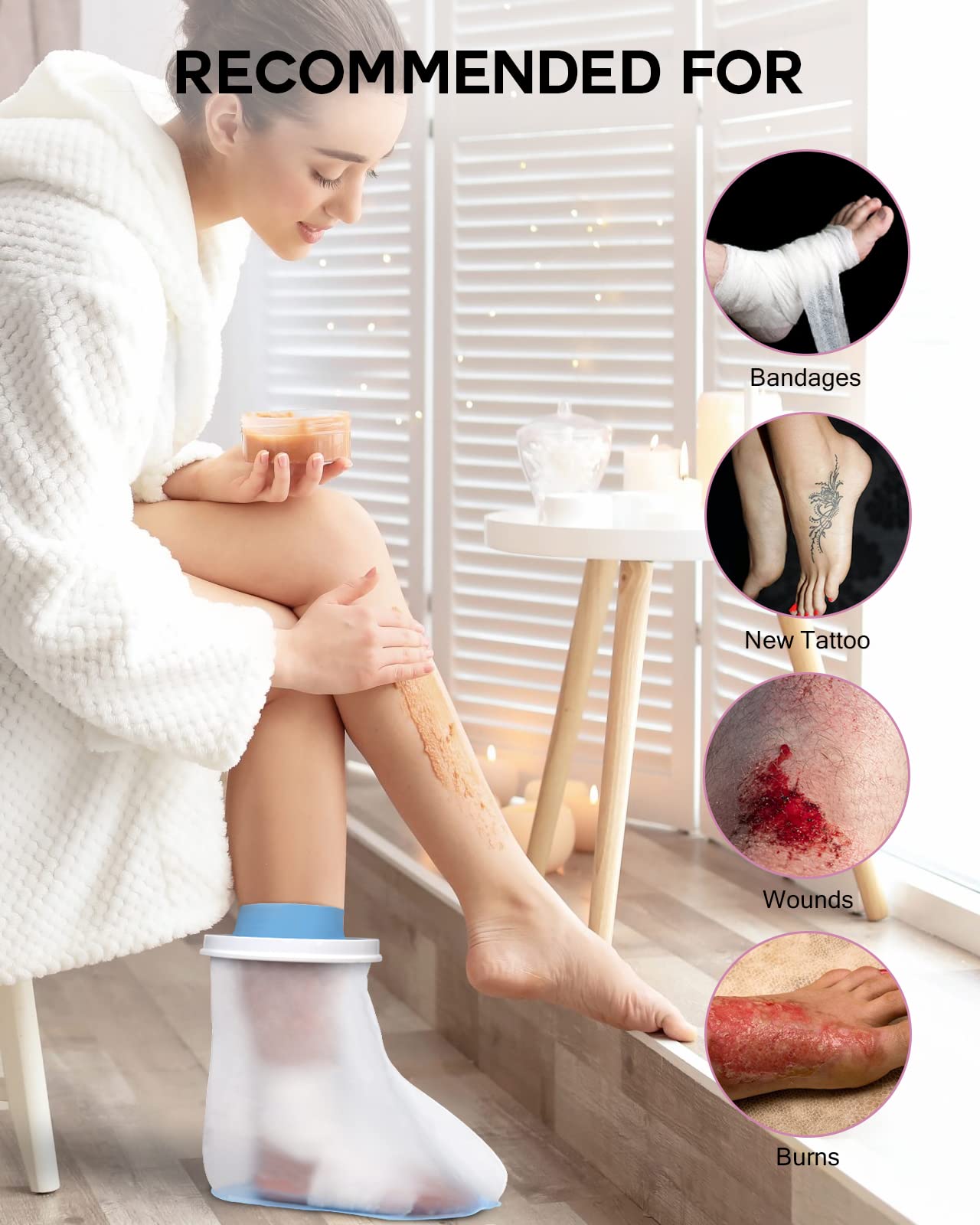 DNEOUXI Waterproof Foot Cover for Shower Adult, Foot Cast Covers with Non-Slip Padding Bottom, Watertight Ankle Foot Cast Protector for Surgery Bandage Dressing Wound, Reusable