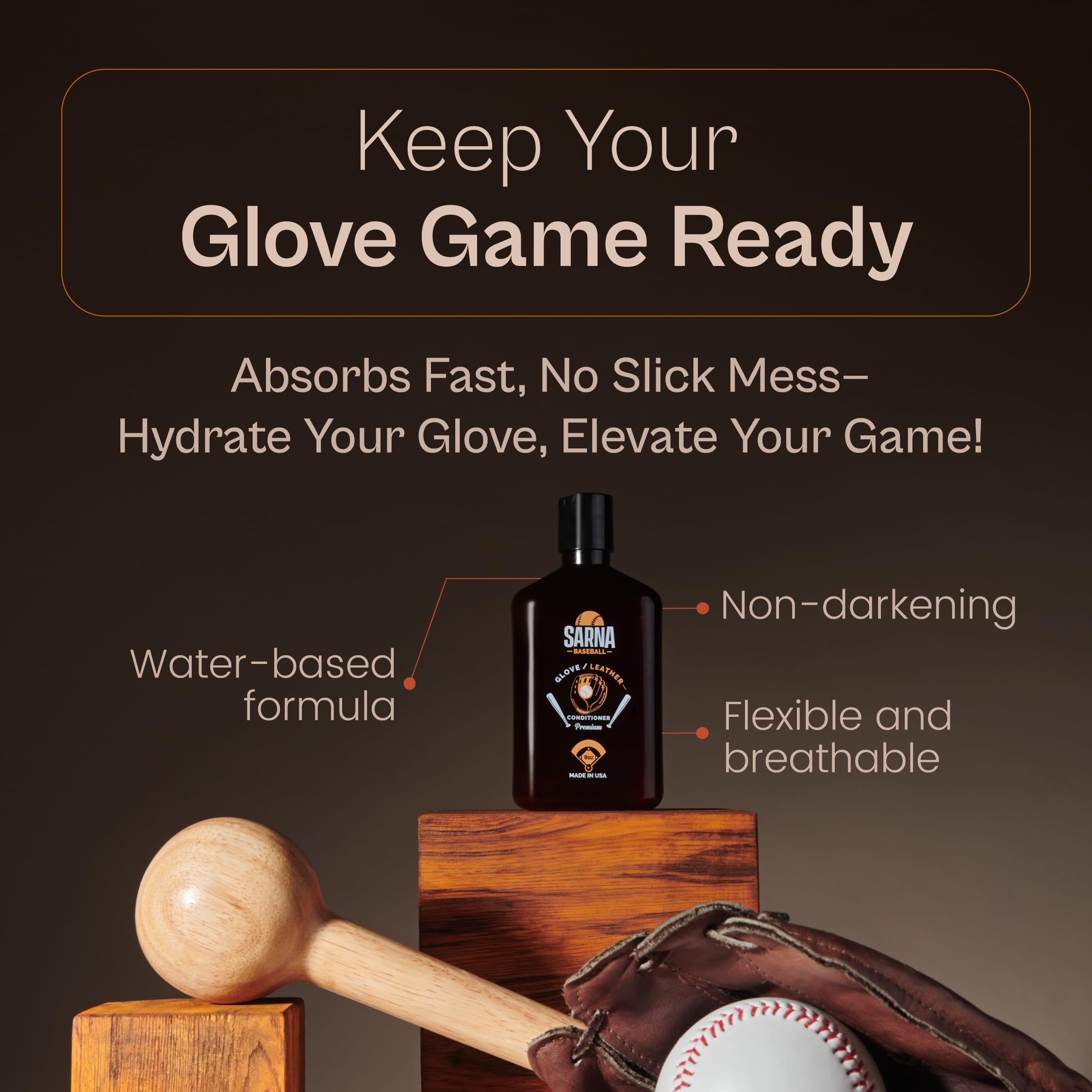 Sarna Baseball Glove Conditioner – 8 oz – Softens & Protects Catcher's Mitts – Fast-Absorbing, Premium Glove Balm – Ideal for Baseball & Softball Gloves, Break in & Maintenance