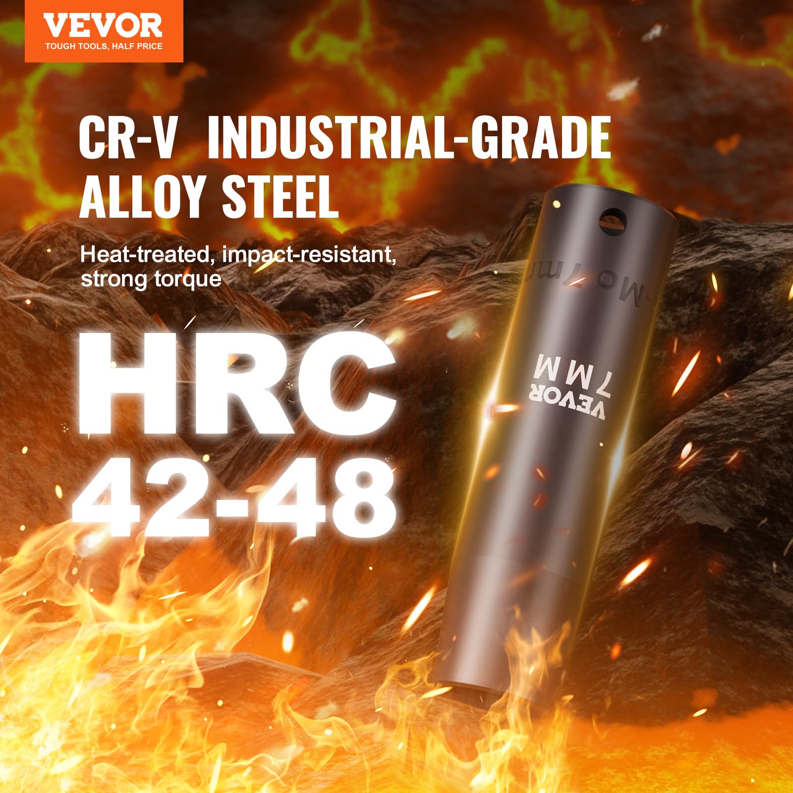 VEVOR 1/2" Drive Impact Socket Set, 65 Piece SAE 3/8" to 1-1/4" and Metric 10-24mm, 6 Point Cr-V Alloy Steel for Auto Repair, Easy-to-Read Size Markings, Rugged Construction, Storage Case