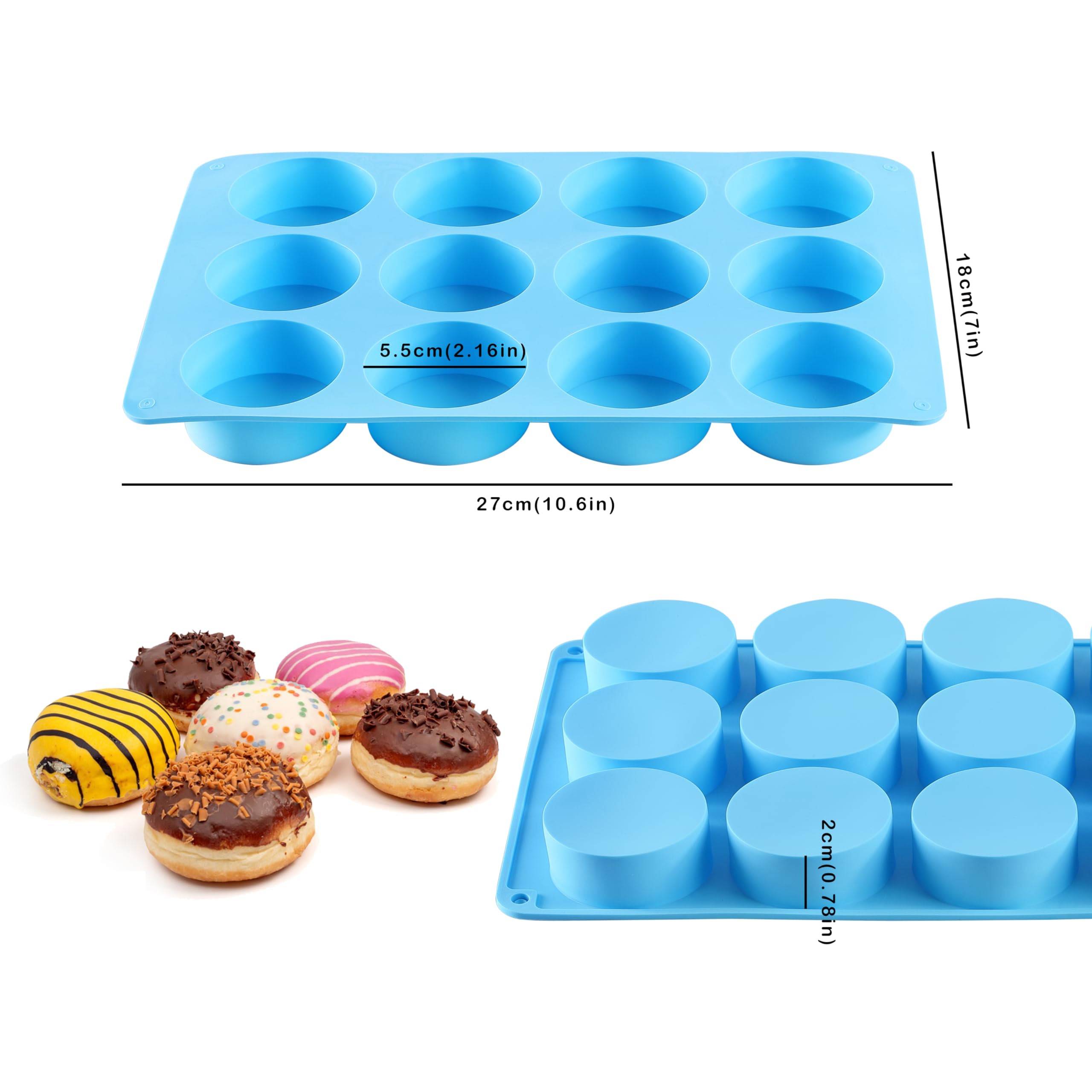 2PCS Silicone Oreo Molds, LCCOWOT 12 Cavity Cookie Chocolate Round Silicone Mold, Baking Mold for Chocolate, Oreo, Cookie, Cany, Mini Cake, Dishwasher Safe (Orange+Blue)